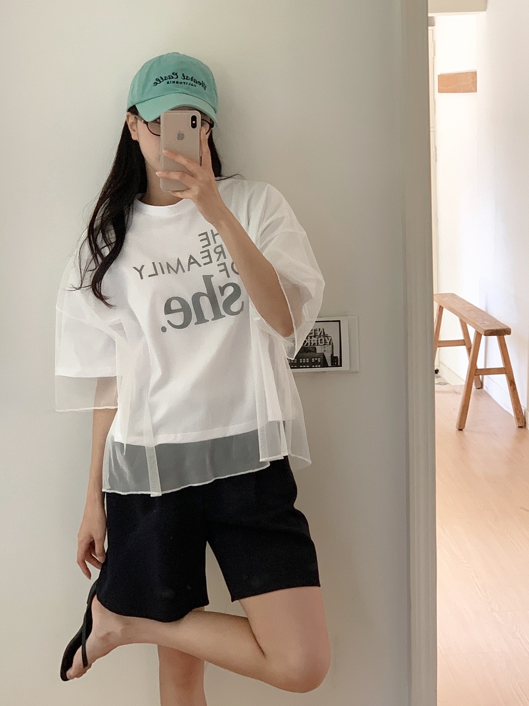 コンビラウンドネックボクシーレイヤード風ルーズ半袖ロゴTシャツ | 詳細画像6