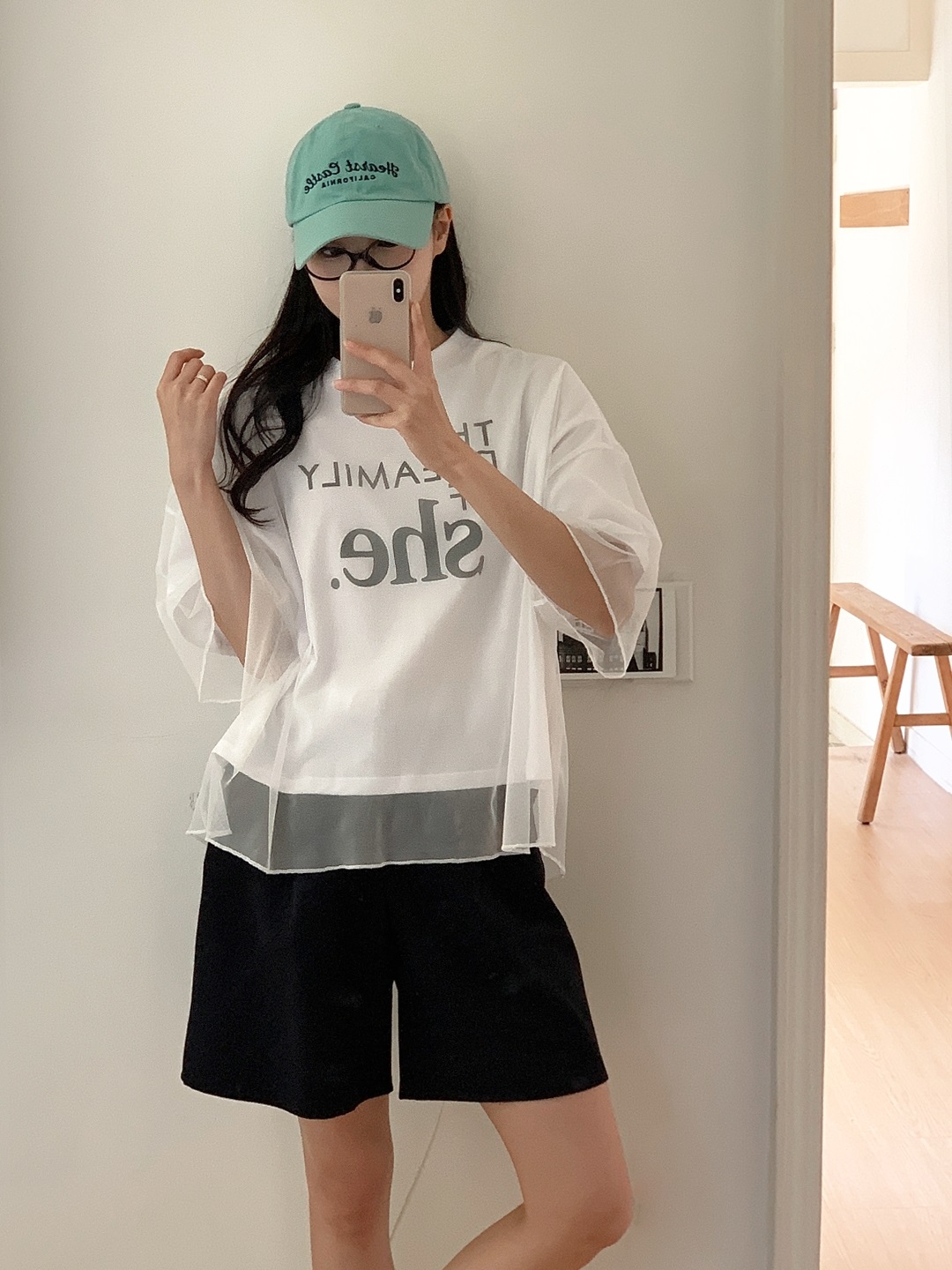 コンビラウンドネックボクシーレイヤード風ルーズ半袖ロゴTシャツ | 詳細画像7
