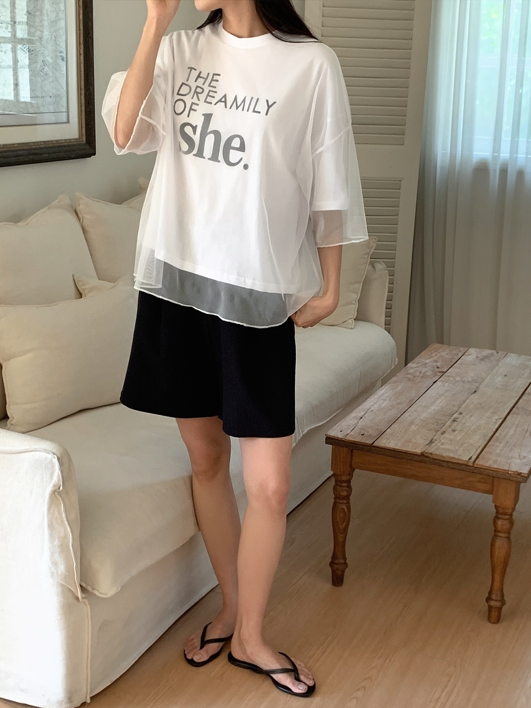 コンビラウンドネックボクシーレイヤード風ルーズ半袖ロゴTシャツ | 詳細画像14