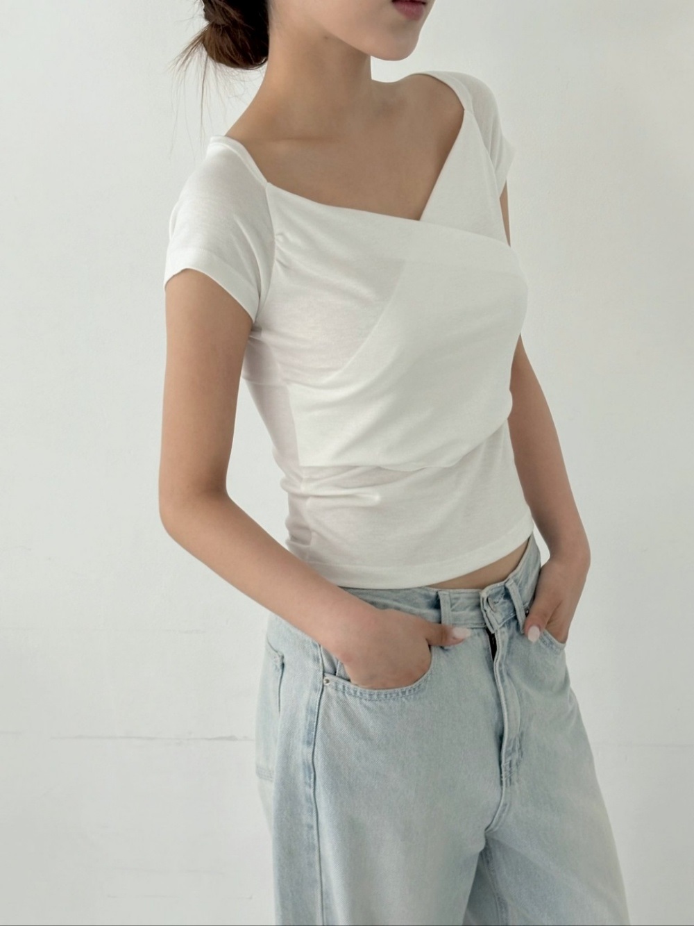 Vネックシャーリングフレンチスリーブカシュクール半袖Tシャツストラップ付 | 詳細画像10