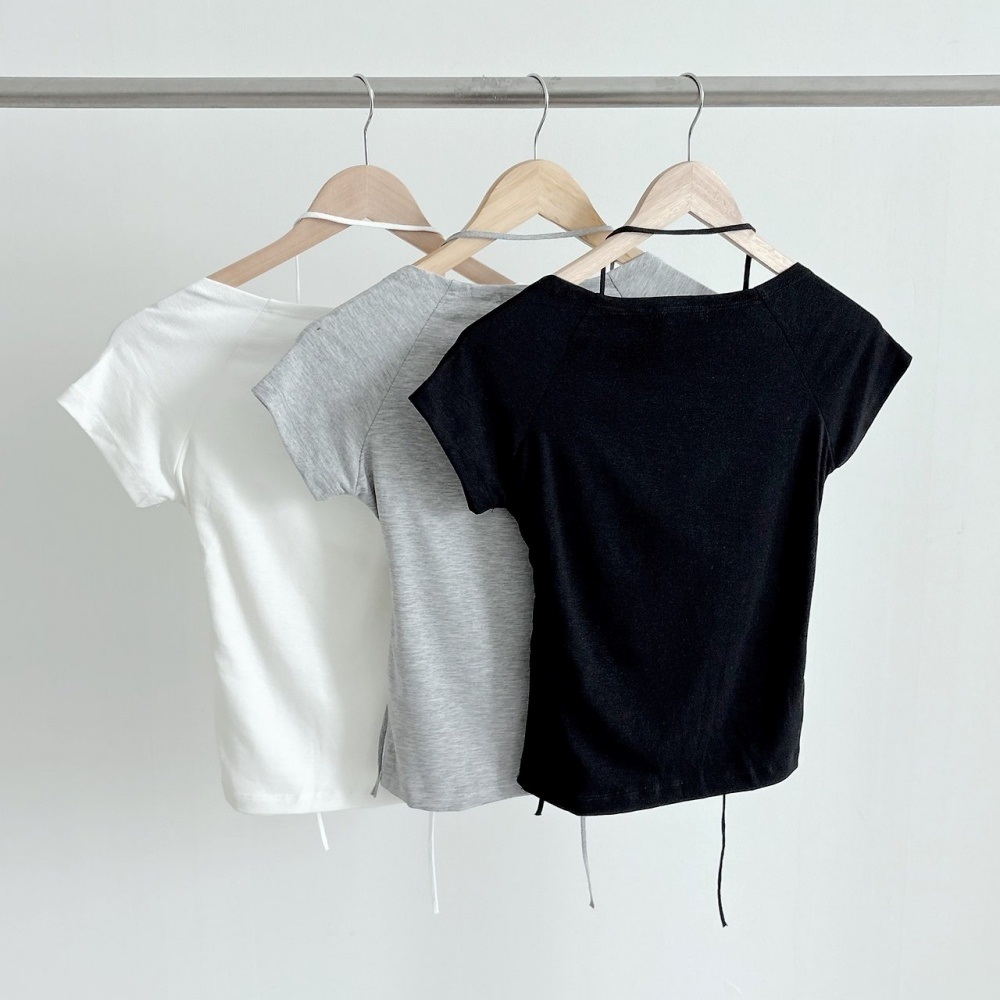 Vネックシャーリングフレンチスリーブカシュクール半袖Tシャツストラップ付 | 詳細画像12