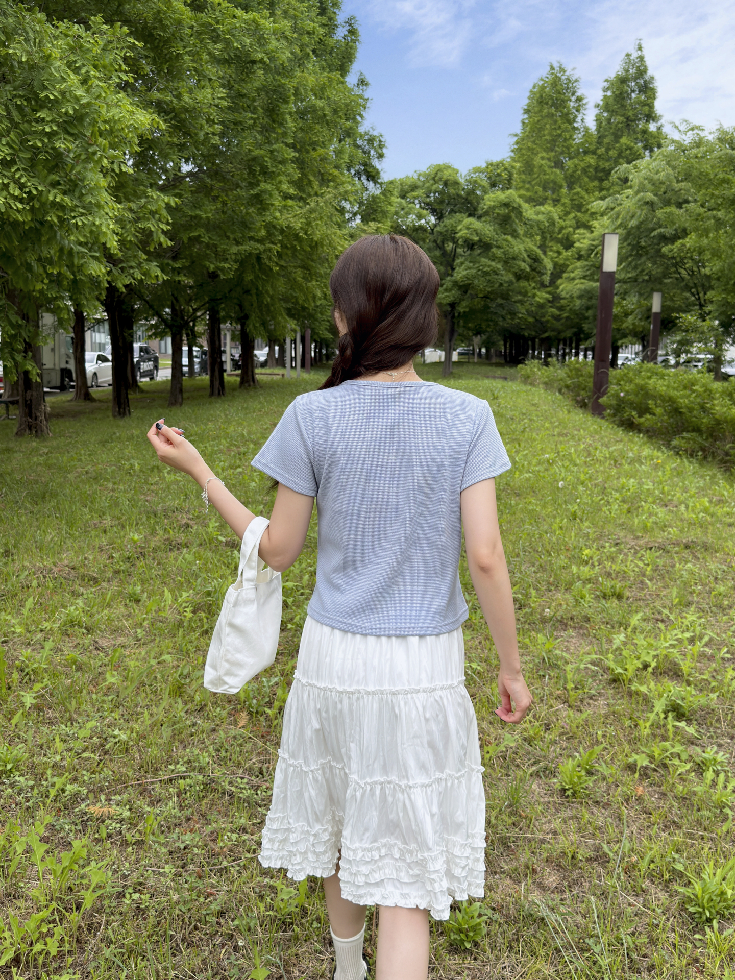 ワッフルラウンドネック半袖セミクロップドTシャツ | 詳細画像10