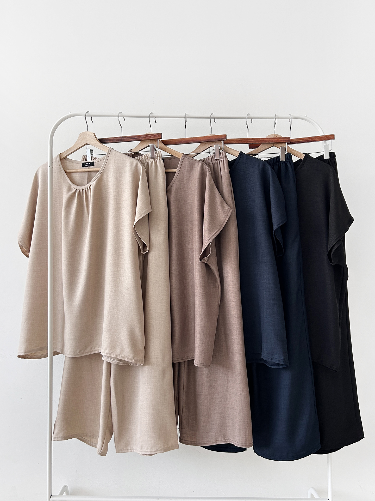 ラウンドネックシャーリングウエストゴムオーバーサイズロング半袖ツーピース(トップス、ボトムス)パンツTシャツ | 詳細画像51