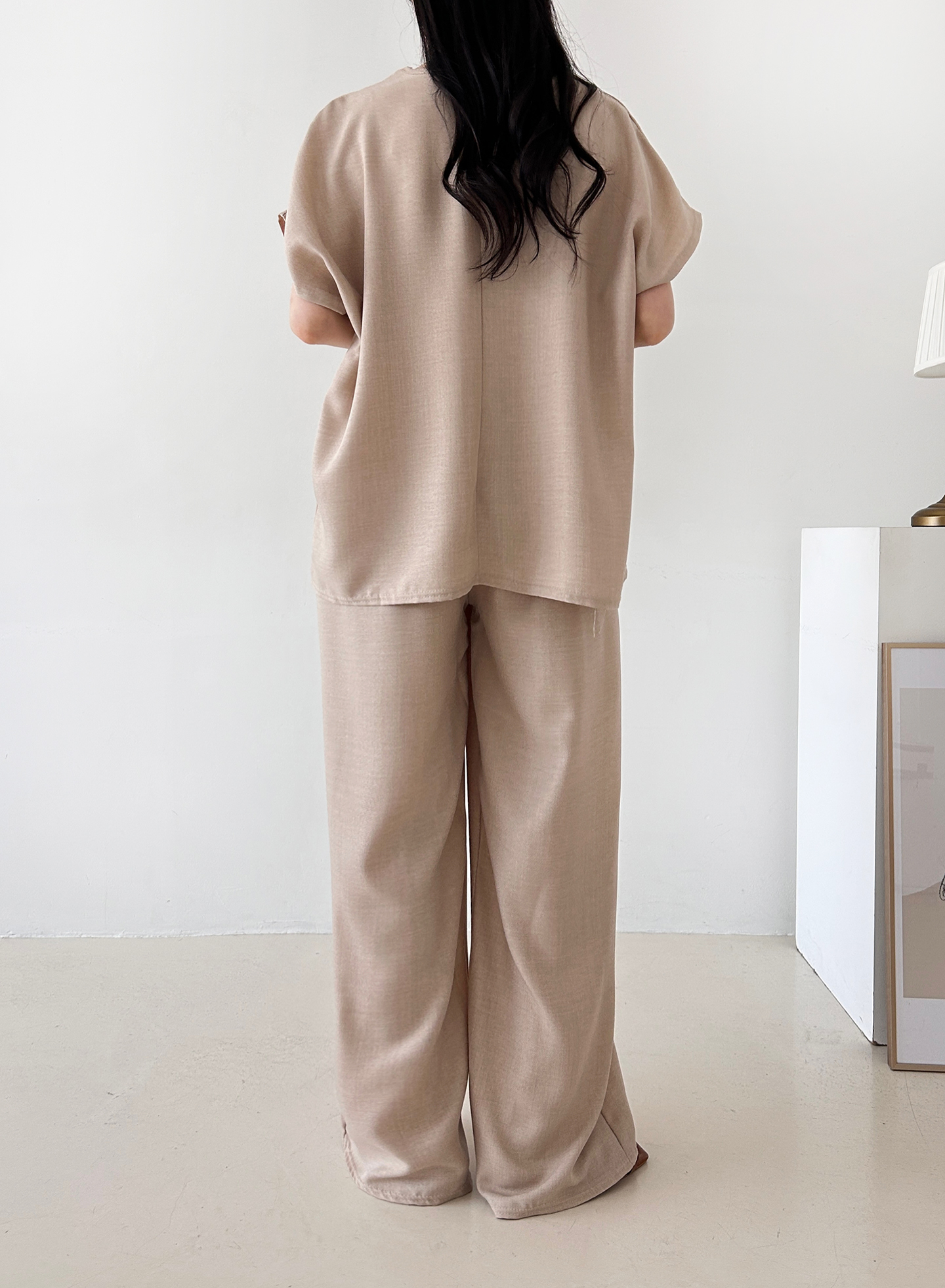 ラウンドネックシャーリングウエストゴムオーバーサイズロング半袖ツーピース(トップス、ボトムス)パンツTシャツ | 詳細画像19