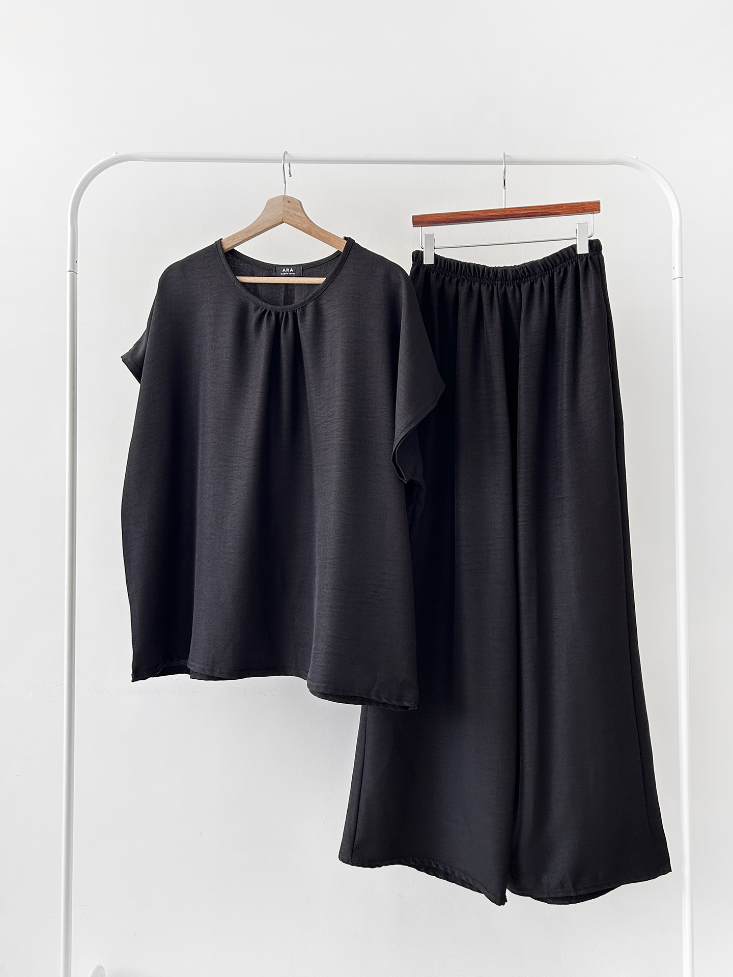 ラウンドネックシャーリングウエストゴムオーバーサイズロング半袖ツーピース(トップス、ボトムス)パンツTシャツ | 詳細画像47