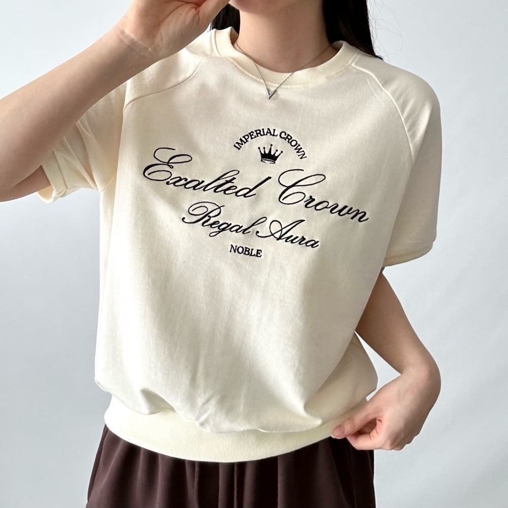 コットンラウンドネックラグラン半袖レタリング刺繍スウェット | 詳細画像5