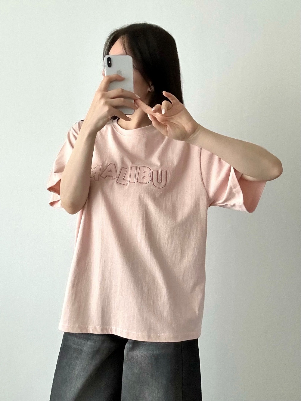 コットンパッチオーバーサイズ半袖刺繍Tシャツ | 詳細画像2