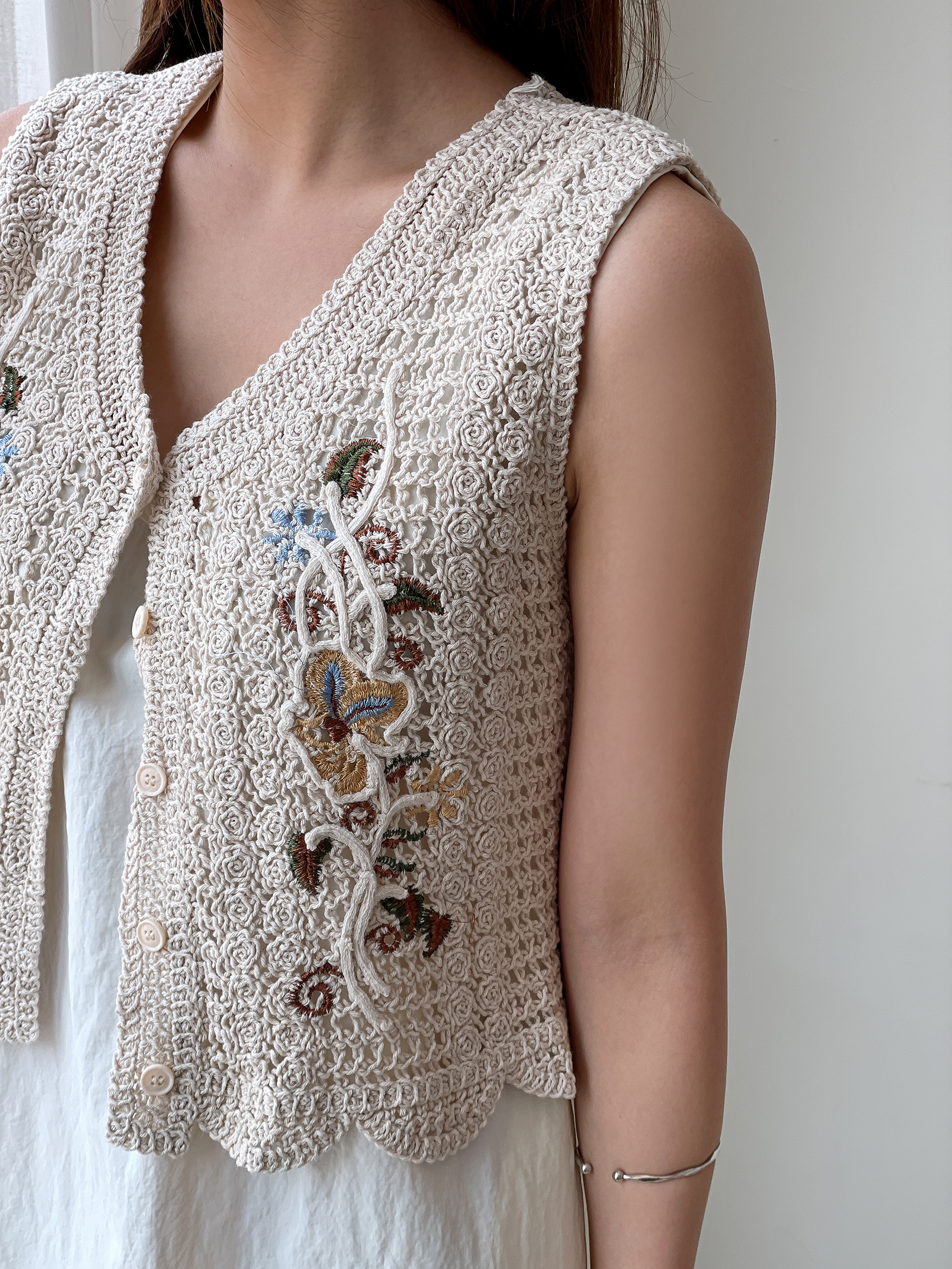 ボタンVネックスリム刺繍刺繍ベスト | 詳細画像8