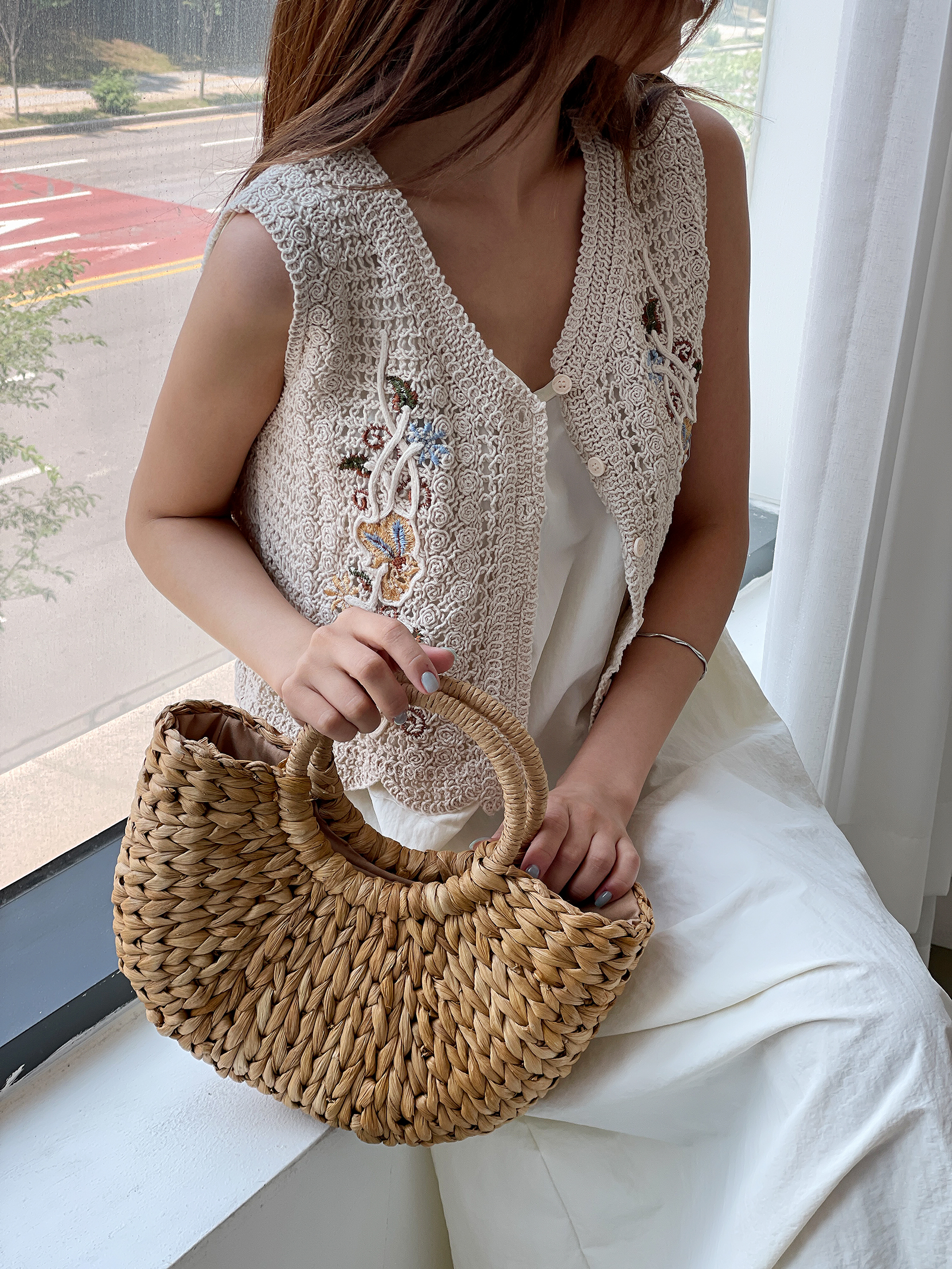 ボタンVネックスリム刺繍刺繍ベスト | 詳細画像16