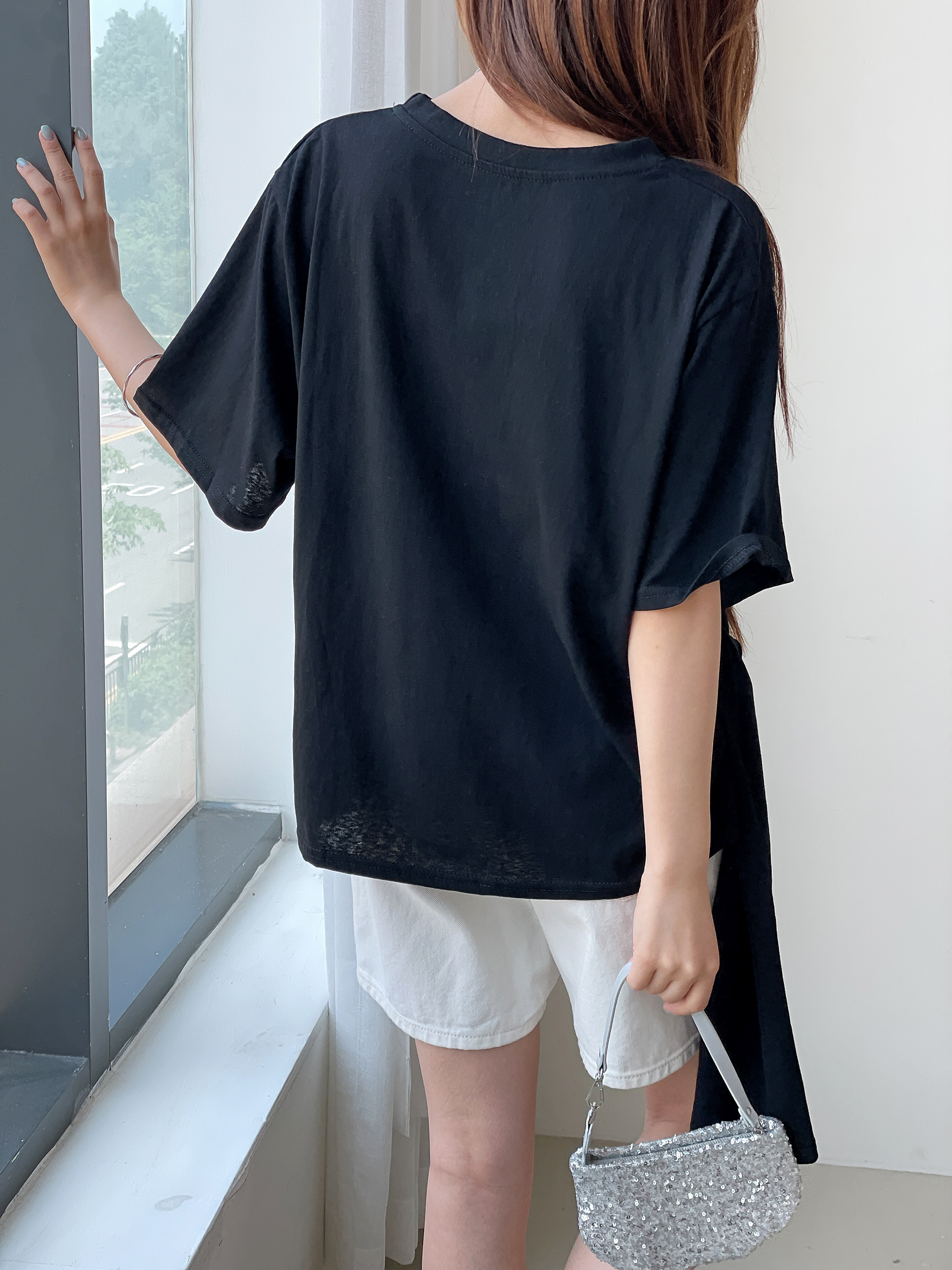 リボン(固定)ラウンドネックラインオーバーサイズ無地Tシャツ | 詳細画像13