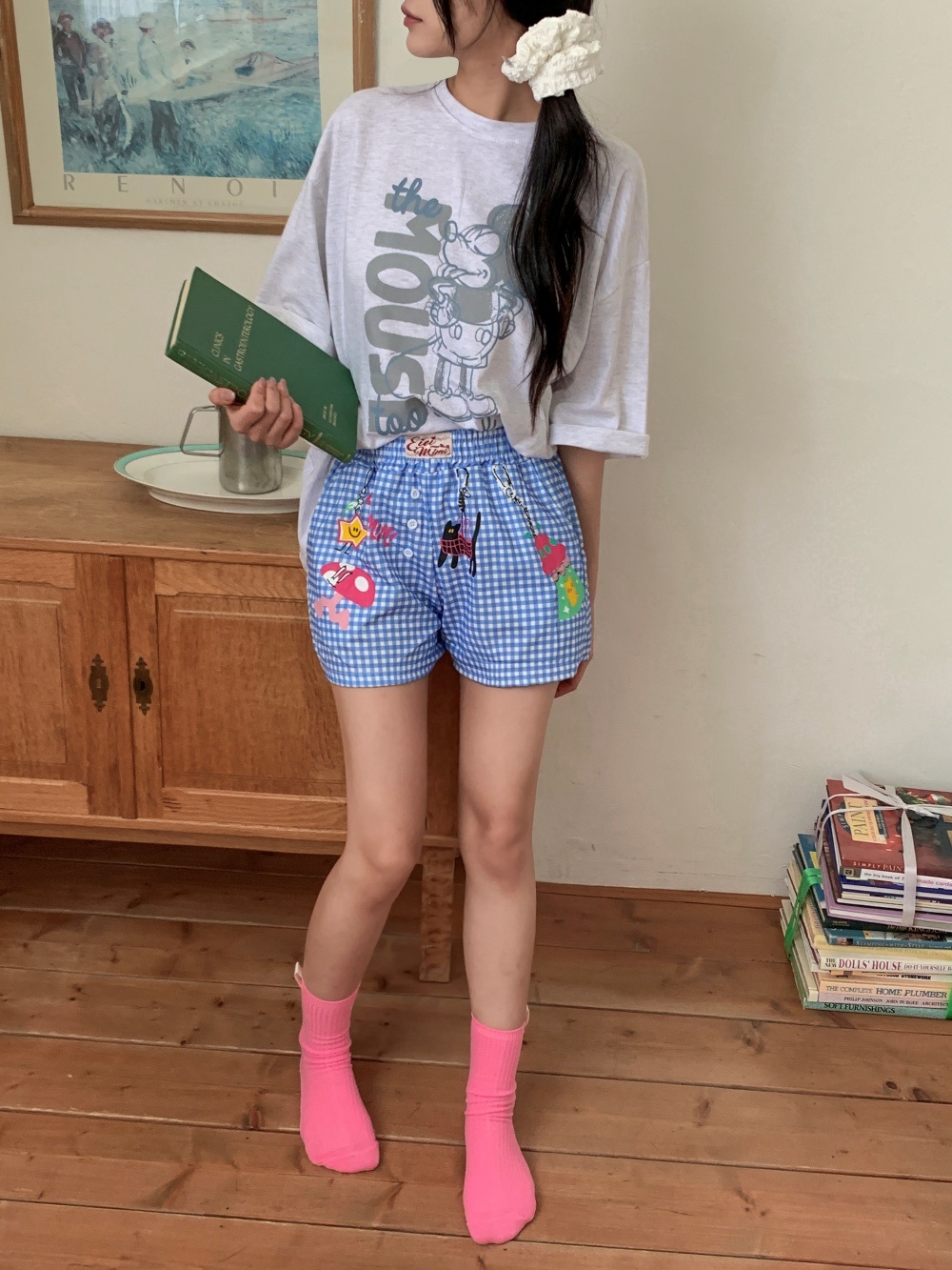 コットンスクエアネックオーバーサイズルーズドロップショルダープリントTシャツ | 詳細画像2