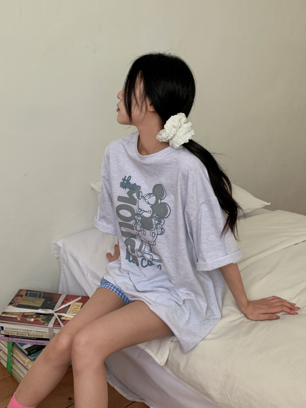 コットンスクエアネックオーバーサイズルーズドロップショルダープリントTシャツ | 詳細画像4