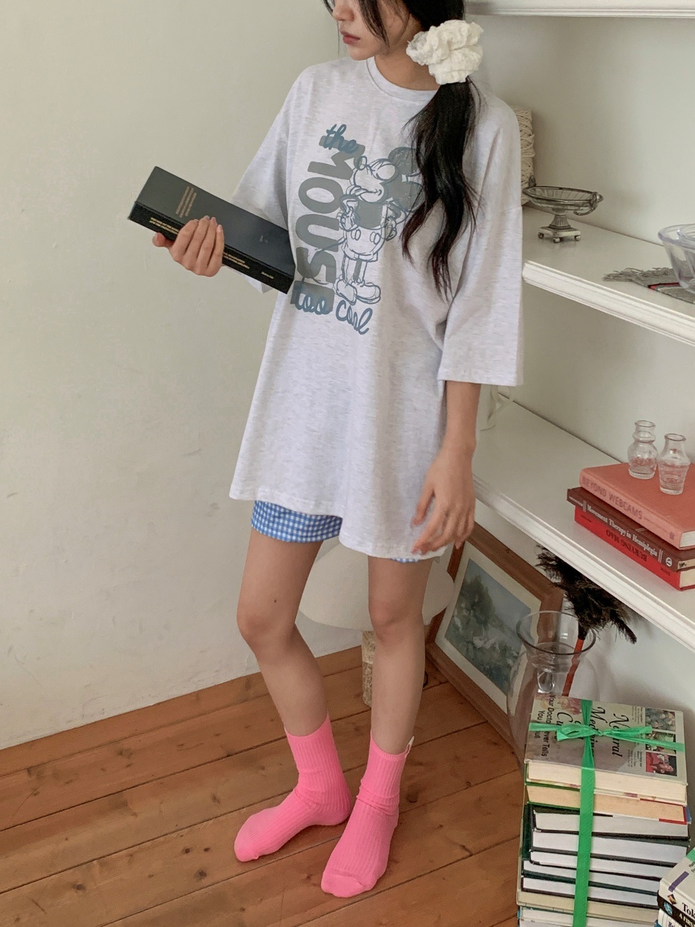 コットンスクエアネックオーバーサイズルーズドロップショルダープリントTシャツ | 詳細画像5