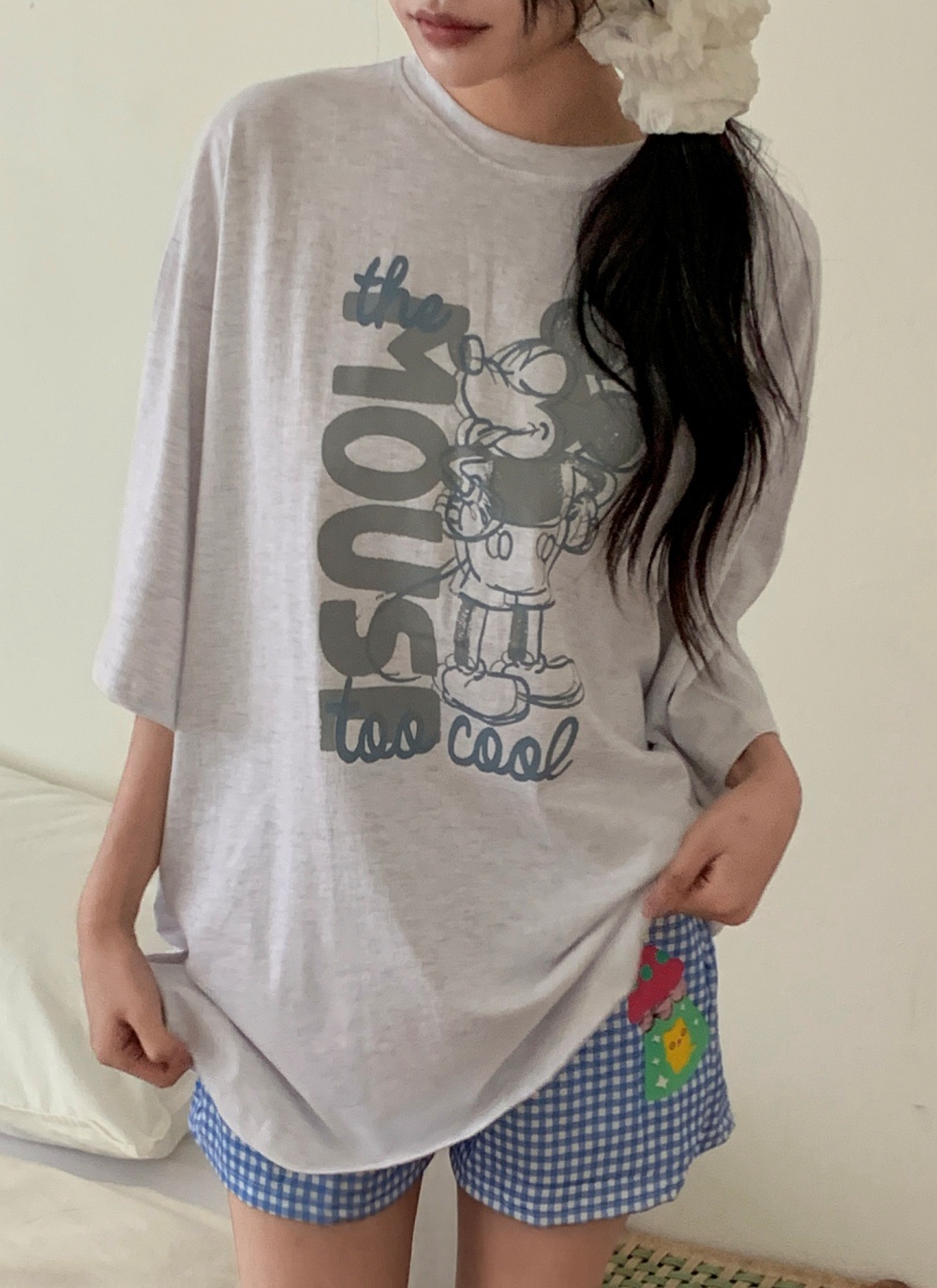 コットンスクエアネックオーバーサイズルーズドロップショルダープリントTシャツ | 詳細画像6