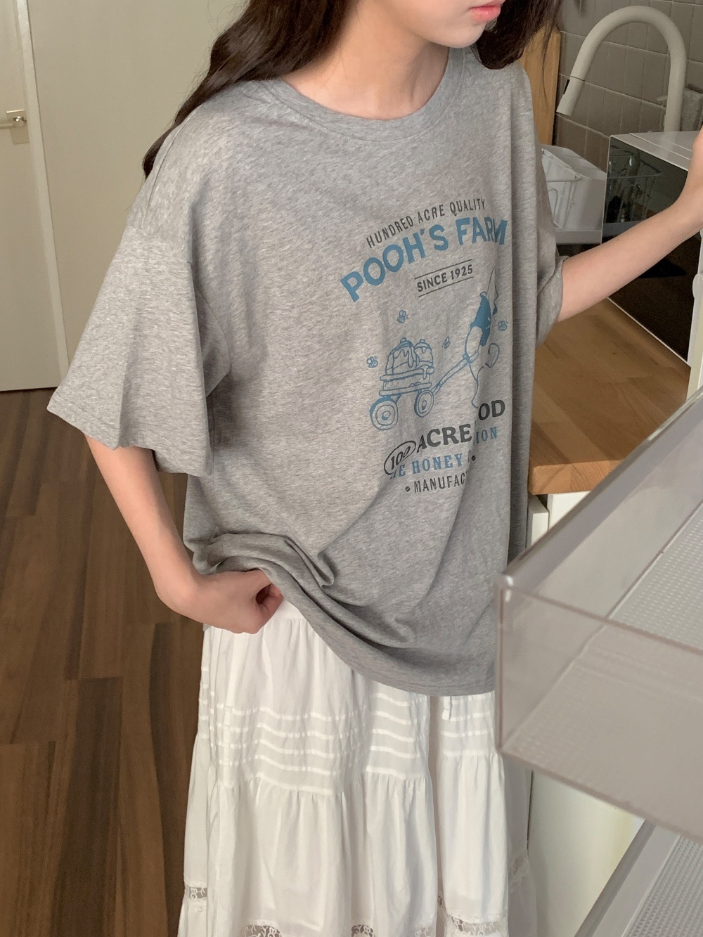 コットンラウンドネックオーバーサイズドロップショルダープリントTシャツ | 詳細画像3