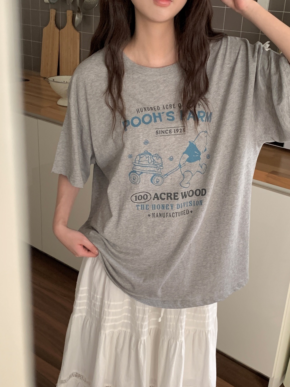 コットンラウンドネックオーバーサイズドロップショルダープリントTシャツ | 詳細画像4