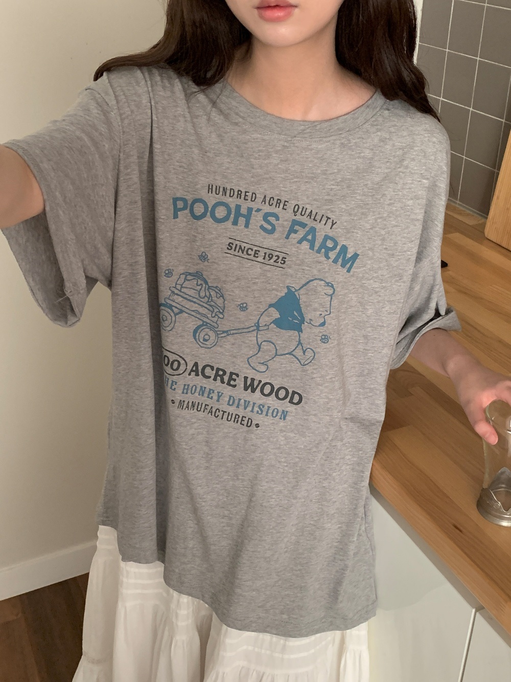 コットンラウンドネックオーバーサイズドロップショルダープリントTシャツ | 詳細画像5