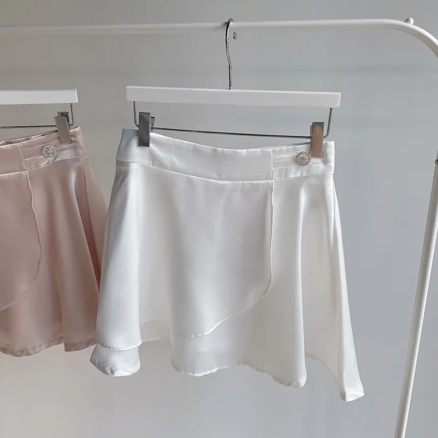 シフォンラップ調フレアボタンショートヒドゥンジッパースカートパンツ | mirangmirang | 詳細画像64