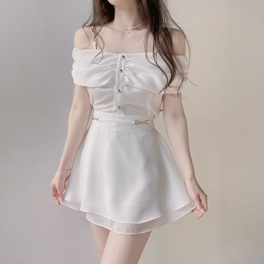 シフォンフレアDリングヒドゥンジッパーフリル無地スカート | mirangmirang | 詳細画像7