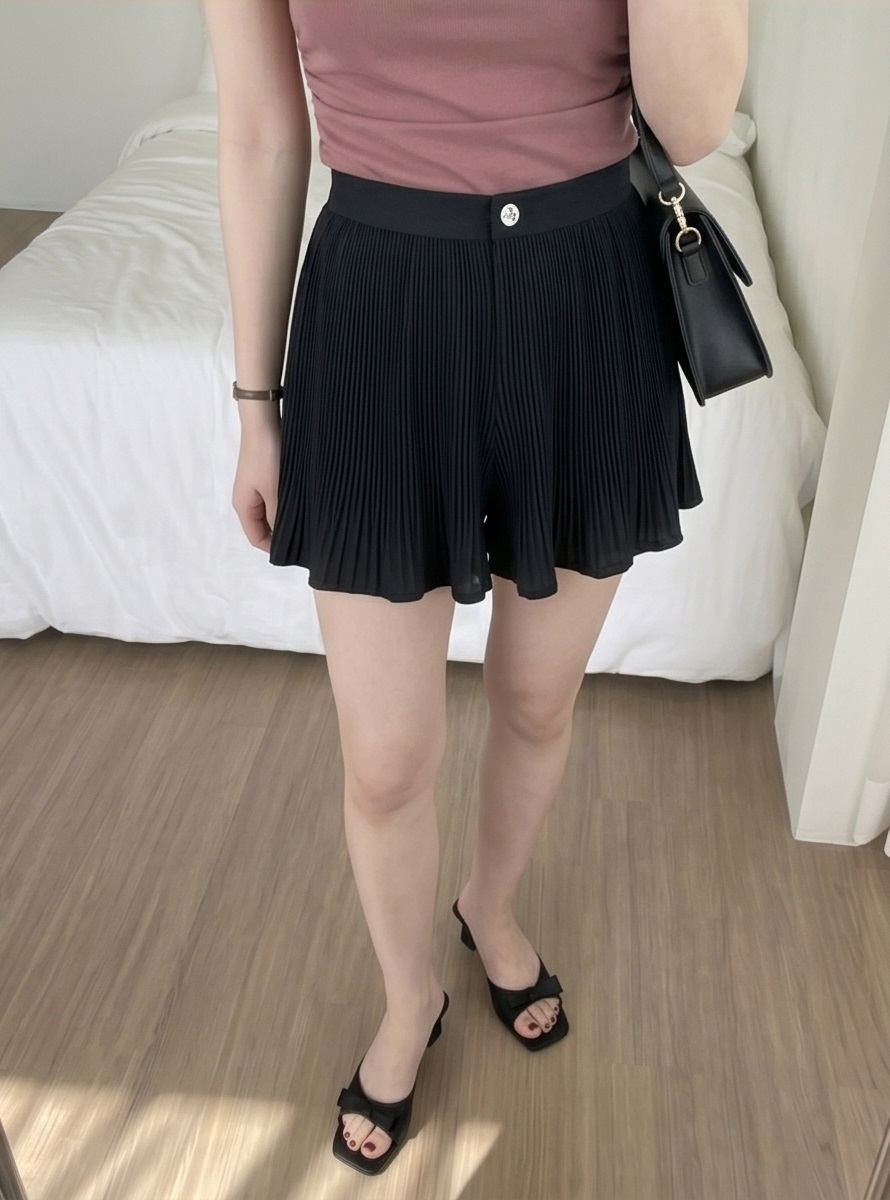 プリーツハイウエストバックゴムミニスカートパンツ | 詳細画像19