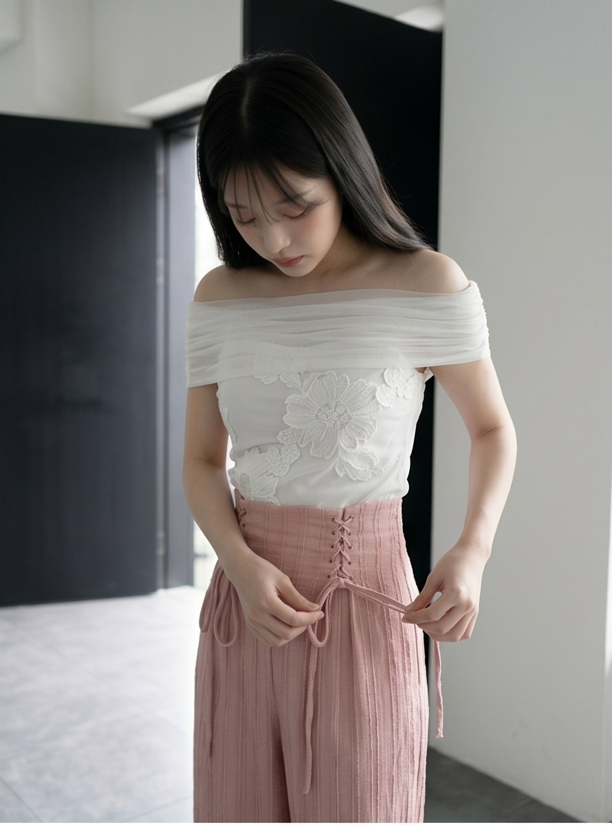 シフォンコンビオフショルダーベーシックスリム刺繍 | 詳細画像3