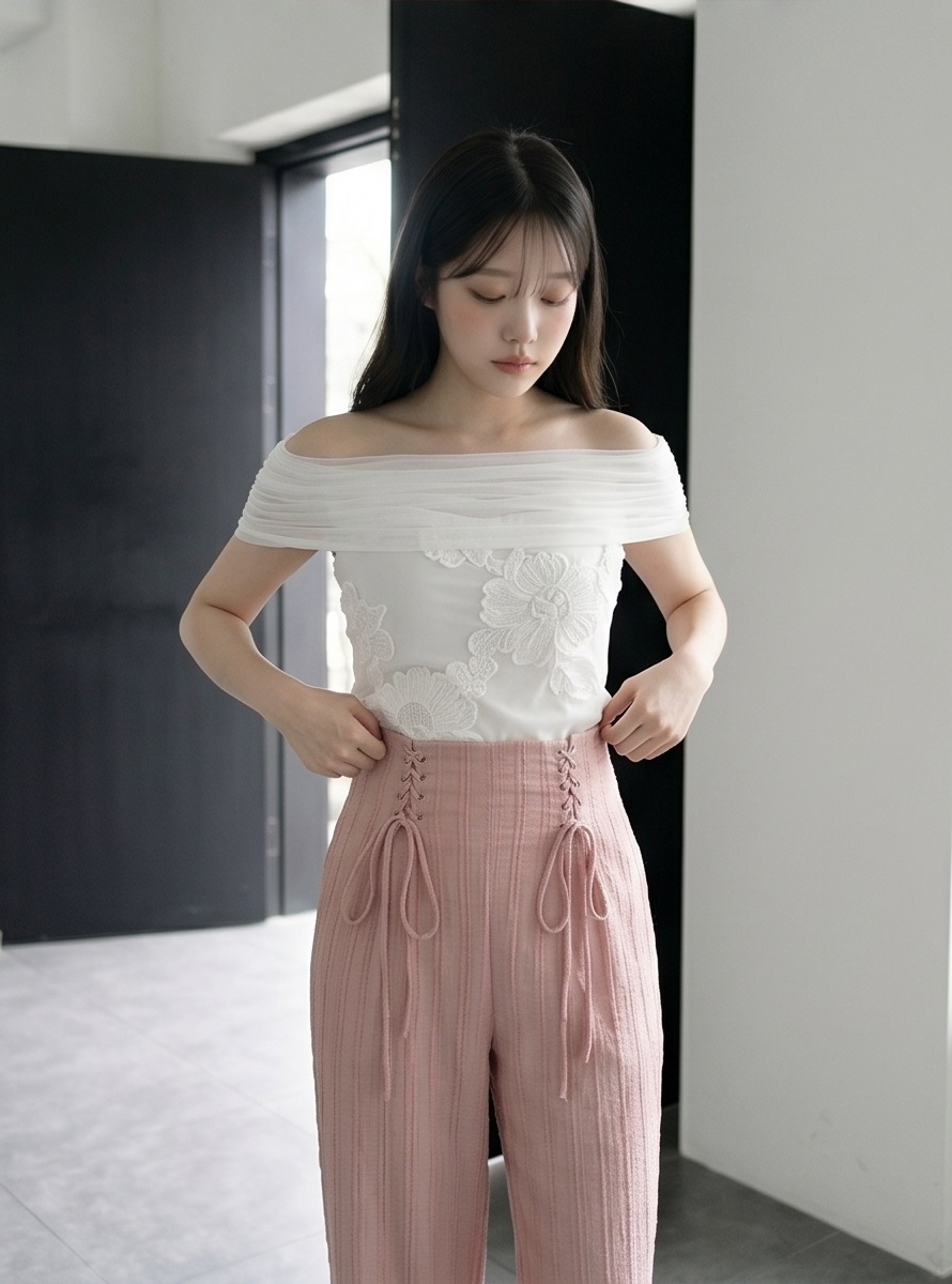 シフォンコンビオフショルダーベーシックスリム刺繍 | 詳細画像6