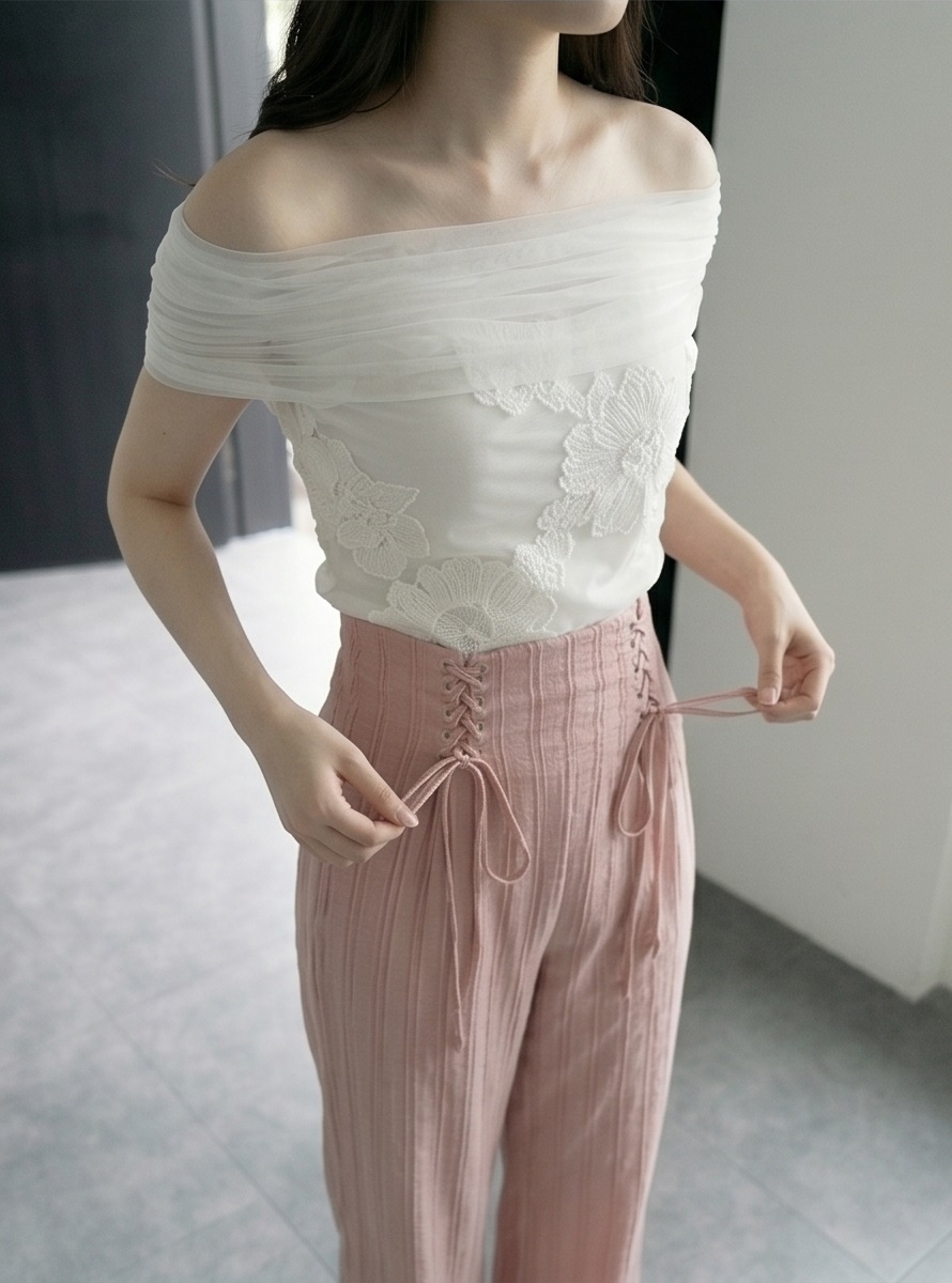 シフォンコンビオフショルダーベーシックスリム刺繍 | 詳細画像16
