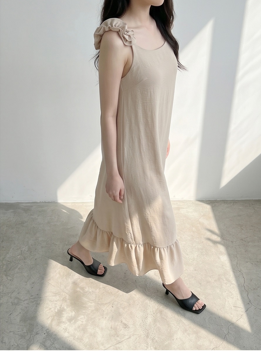 シフォンフリルロングルーズバックレスキャミワンピース | 詳細画像3