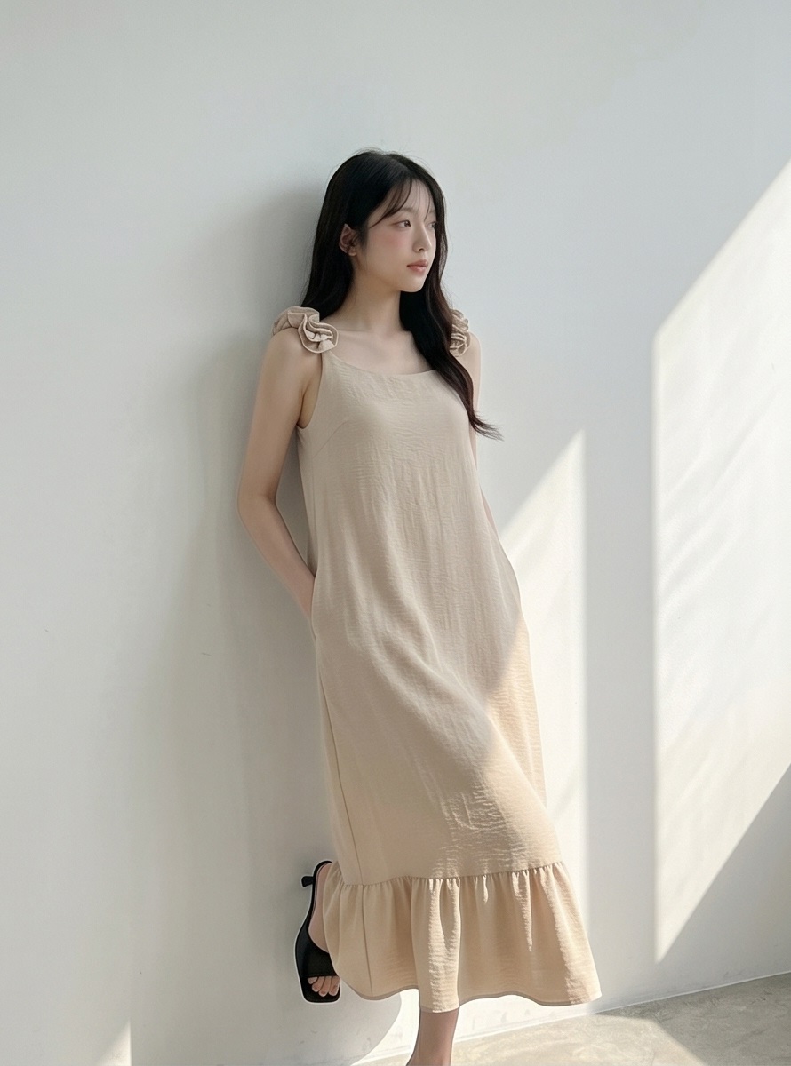 シフォンフリルロングルーズバックレスキャミワンピース | 詳細画像5