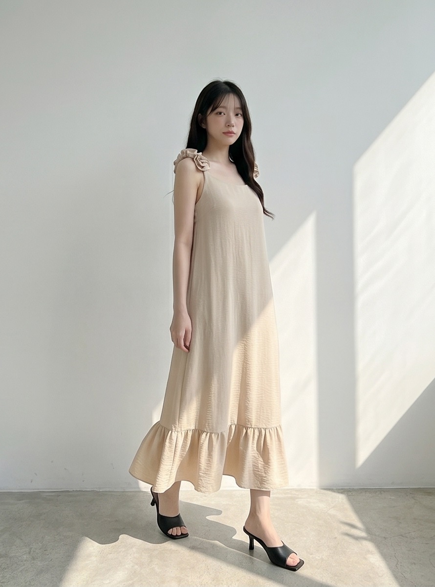 シフォンフリルロングルーズバックレスキャミワンピース | 詳細画像7