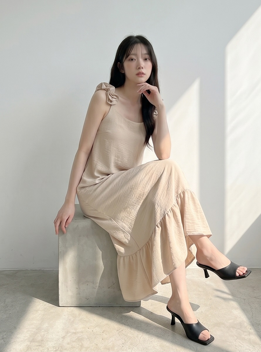 シフォンフリルロングルーズバックレスキャミワンピース | 詳細画像14