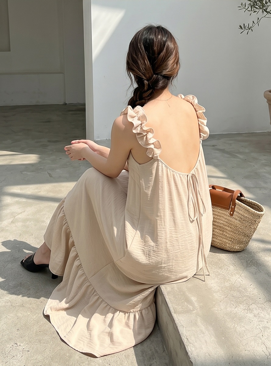 シフォンフリルロングルーズバックレスキャミワンピース | 詳細画像33