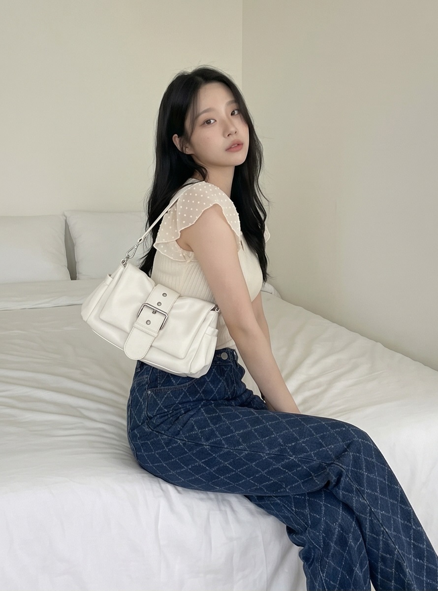 ウォッシングストレートキルティングデニムパンツ | 詳細画像6