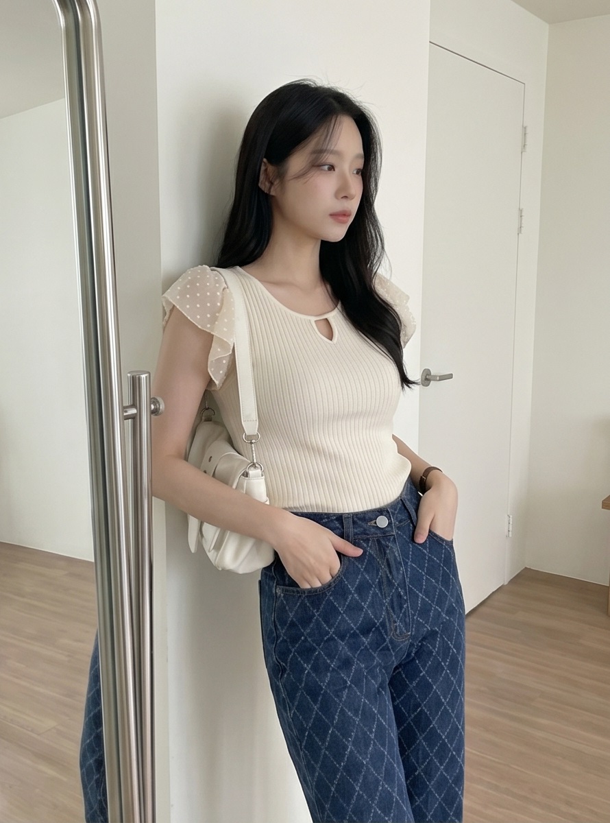 ウォッシングストレートキルティングデニムパンツ | 詳細画像8