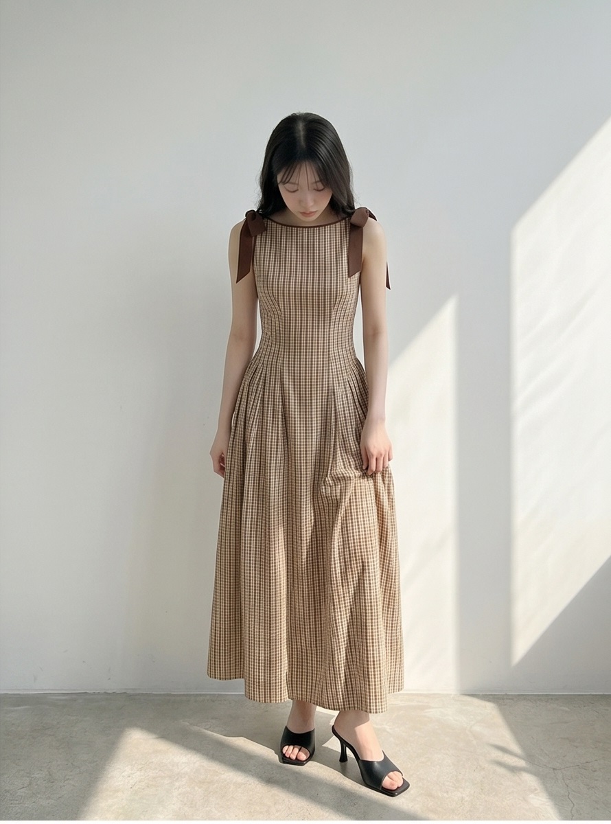 リボン(固定)ジップアップスリムロングストライプノースリワンピース | 詳細画像3