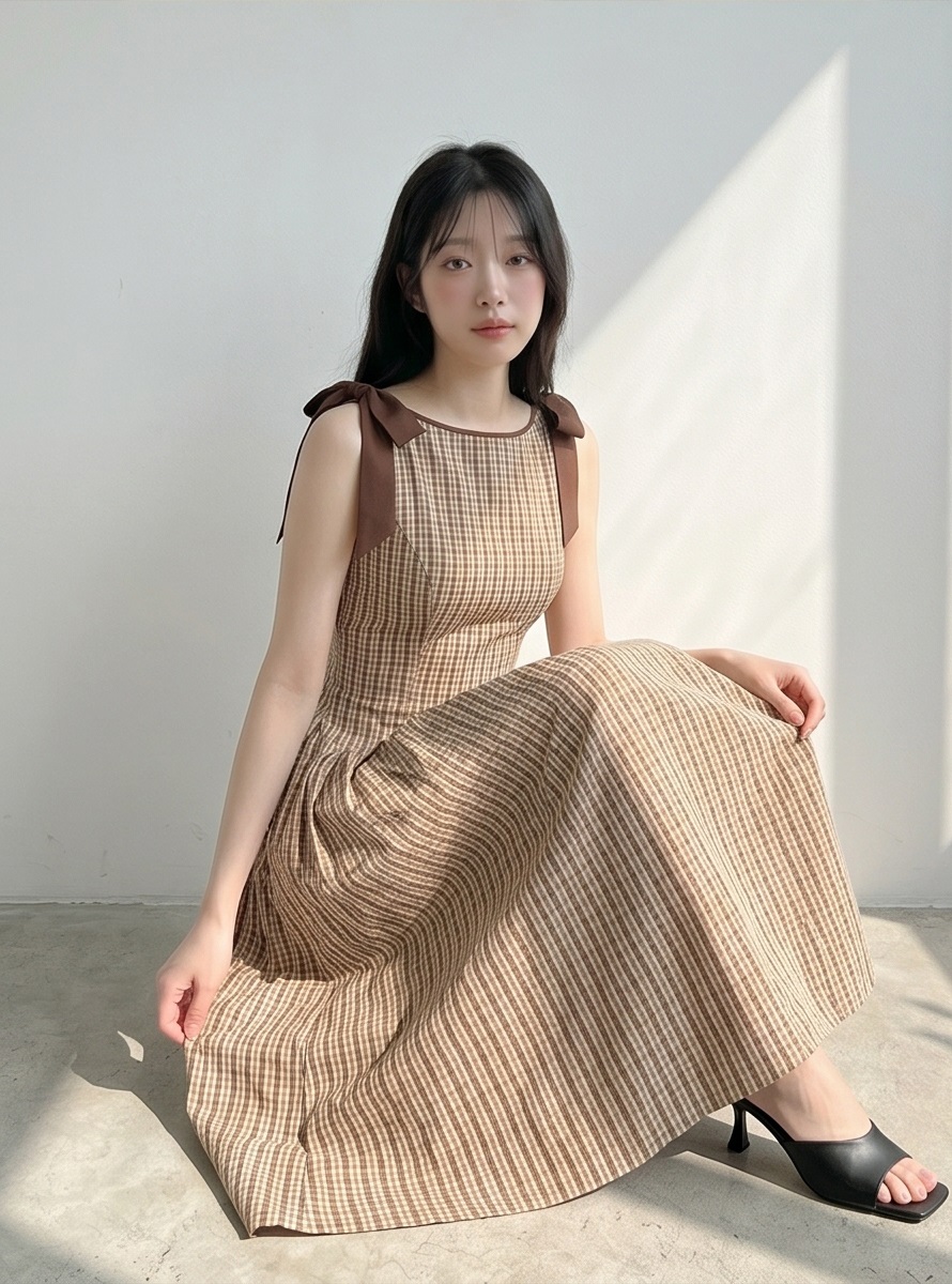 リボン(固定)ジップアップスリムロングストライプノースリワンピース | 詳細画像5