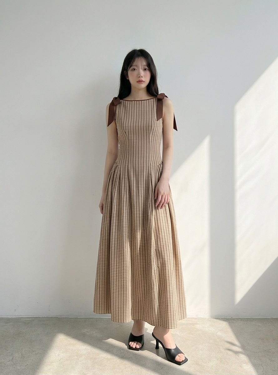 リボン(固定)ジップアップスリムロングストライプノースリワンピース | 詳細画像6
