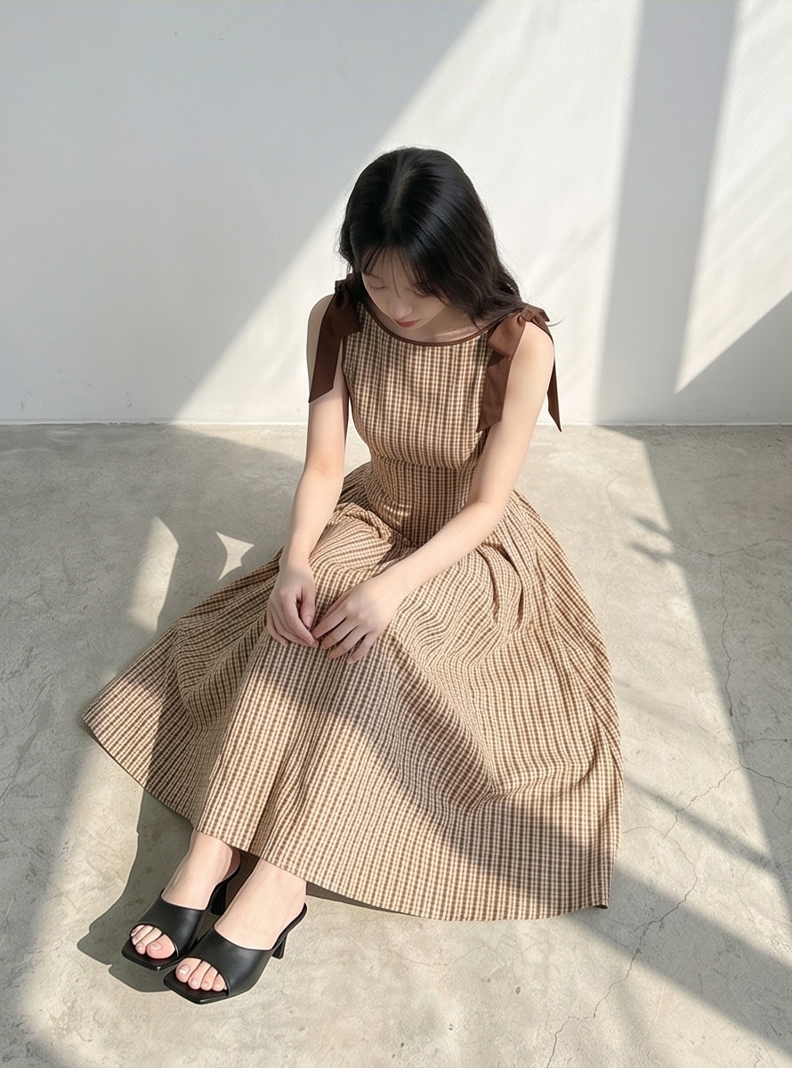 リボン(固定)ジップアップスリムロングストライプノースリワンピース | 詳細画像8