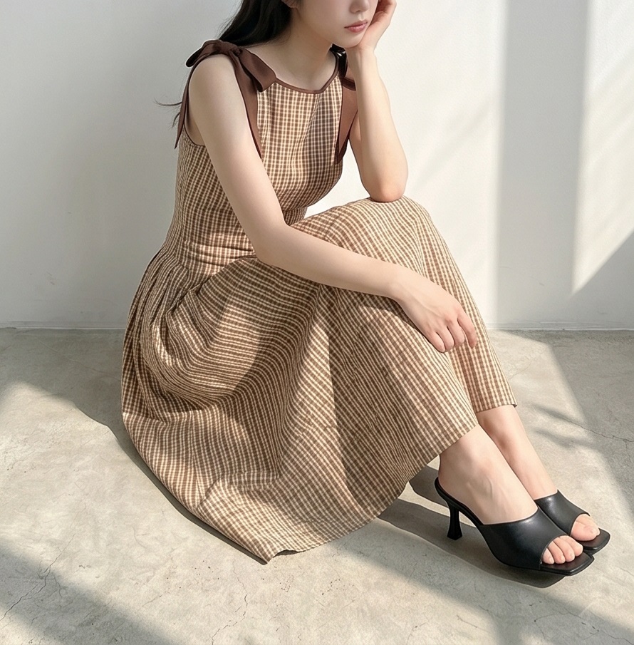 リボン(固定)ジップアップスリムロングストライプノースリワンピース | 詳細画像18