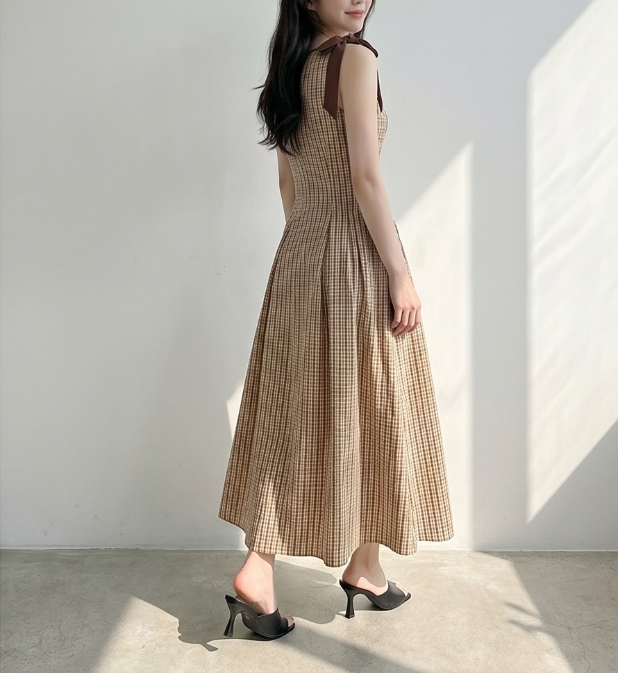 リボン(固定)ジップアップスリムロングストライプノースリワンピース | 詳細画像25
