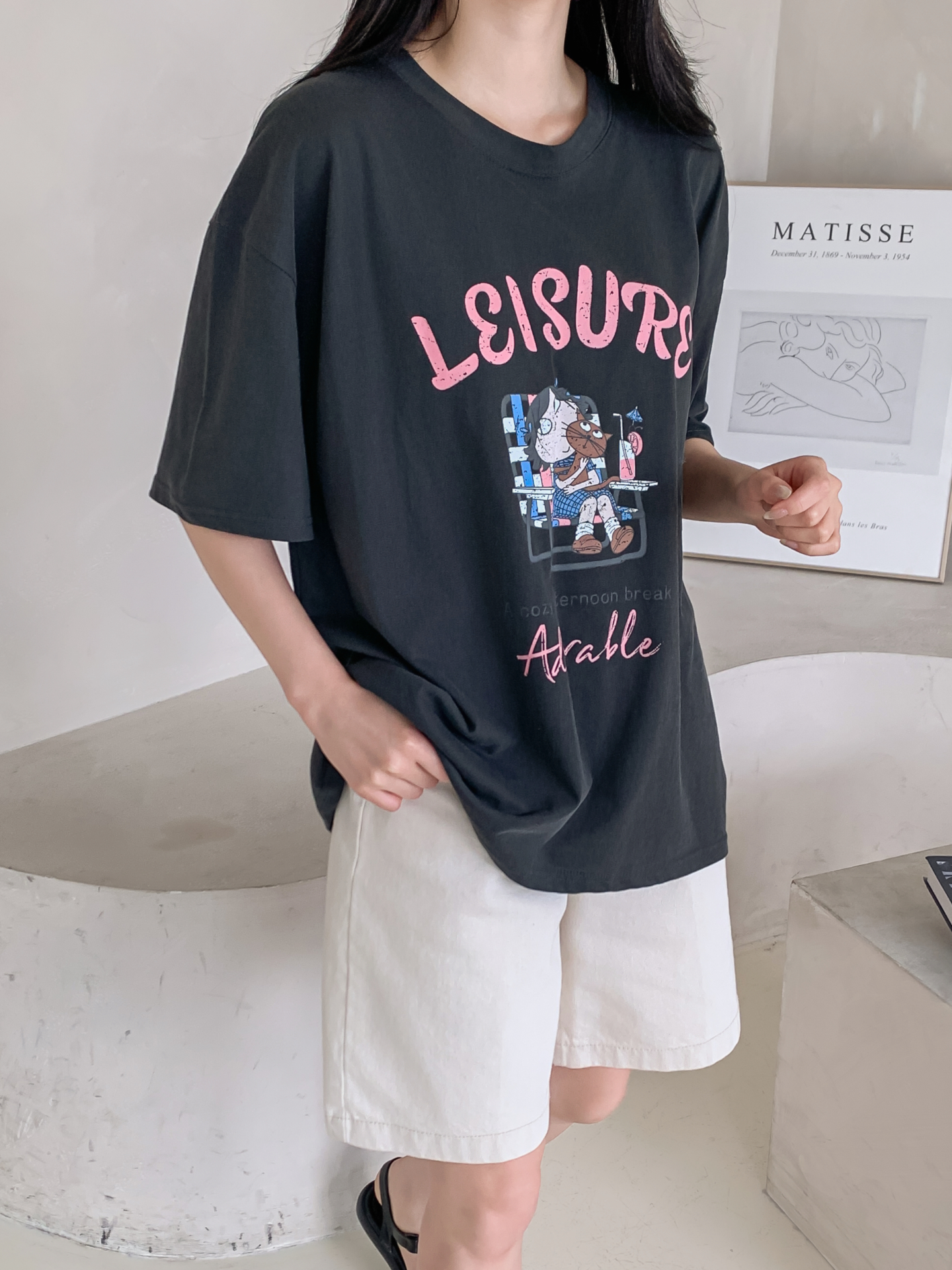 コットンラウンドネックボクシールーズ半袖ロゴTシャツ | 詳細画像5