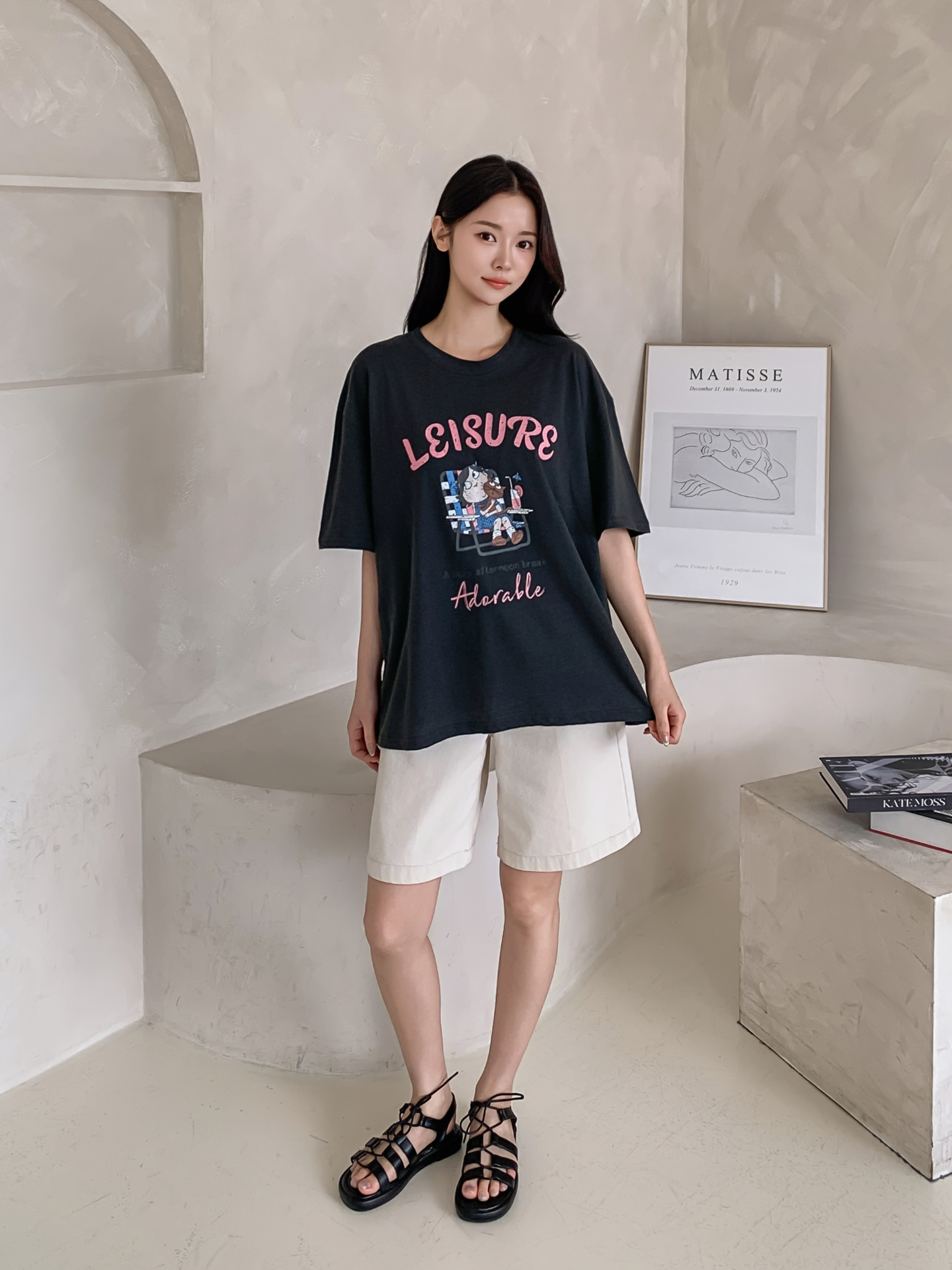 コットンラウンドネックボクシールーズ半袖ロゴTシャツ | 詳細画像7