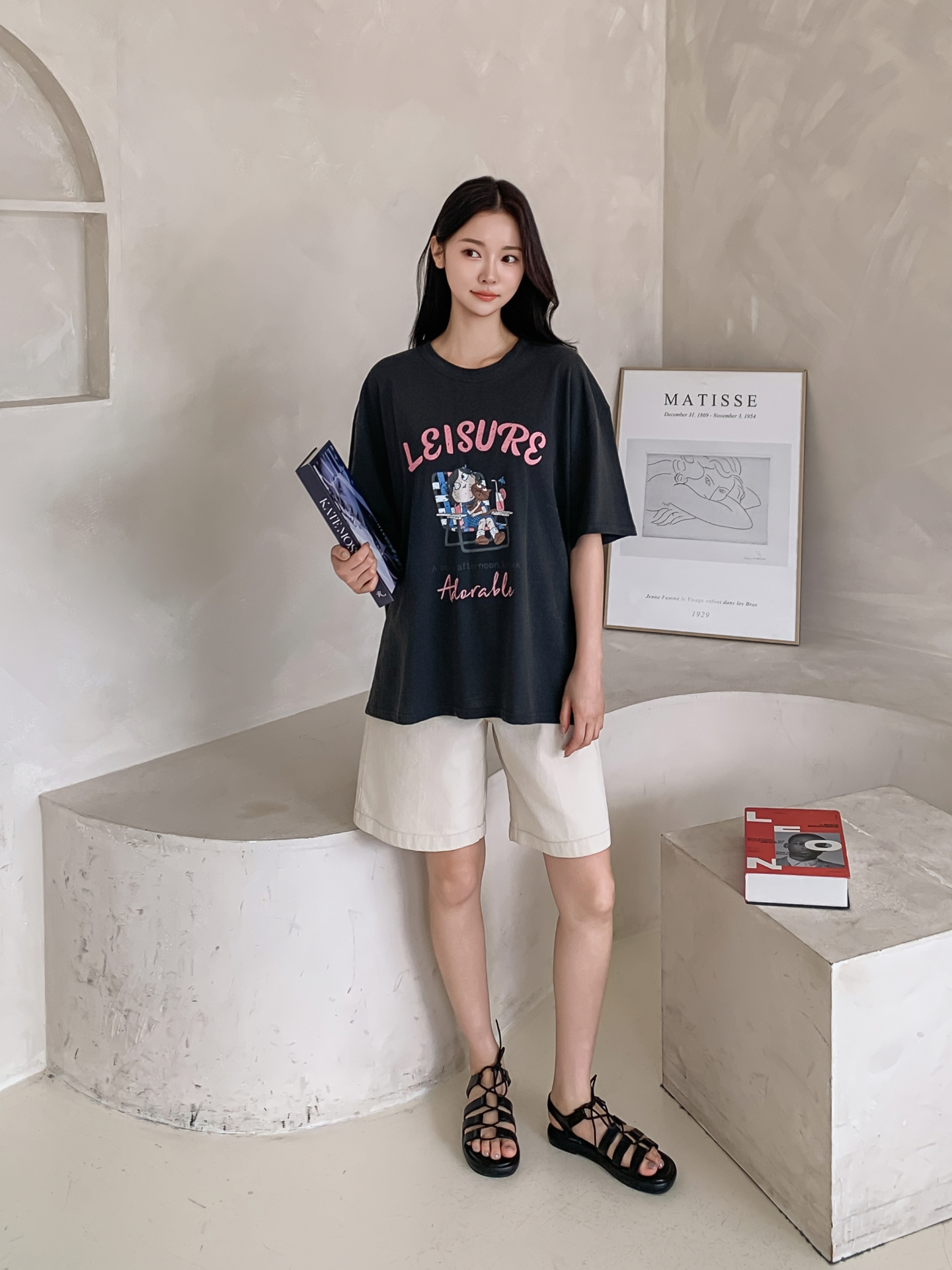 コットンラウンドネックボクシールーズ半袖ロゴTシャツ | 詳細画像8