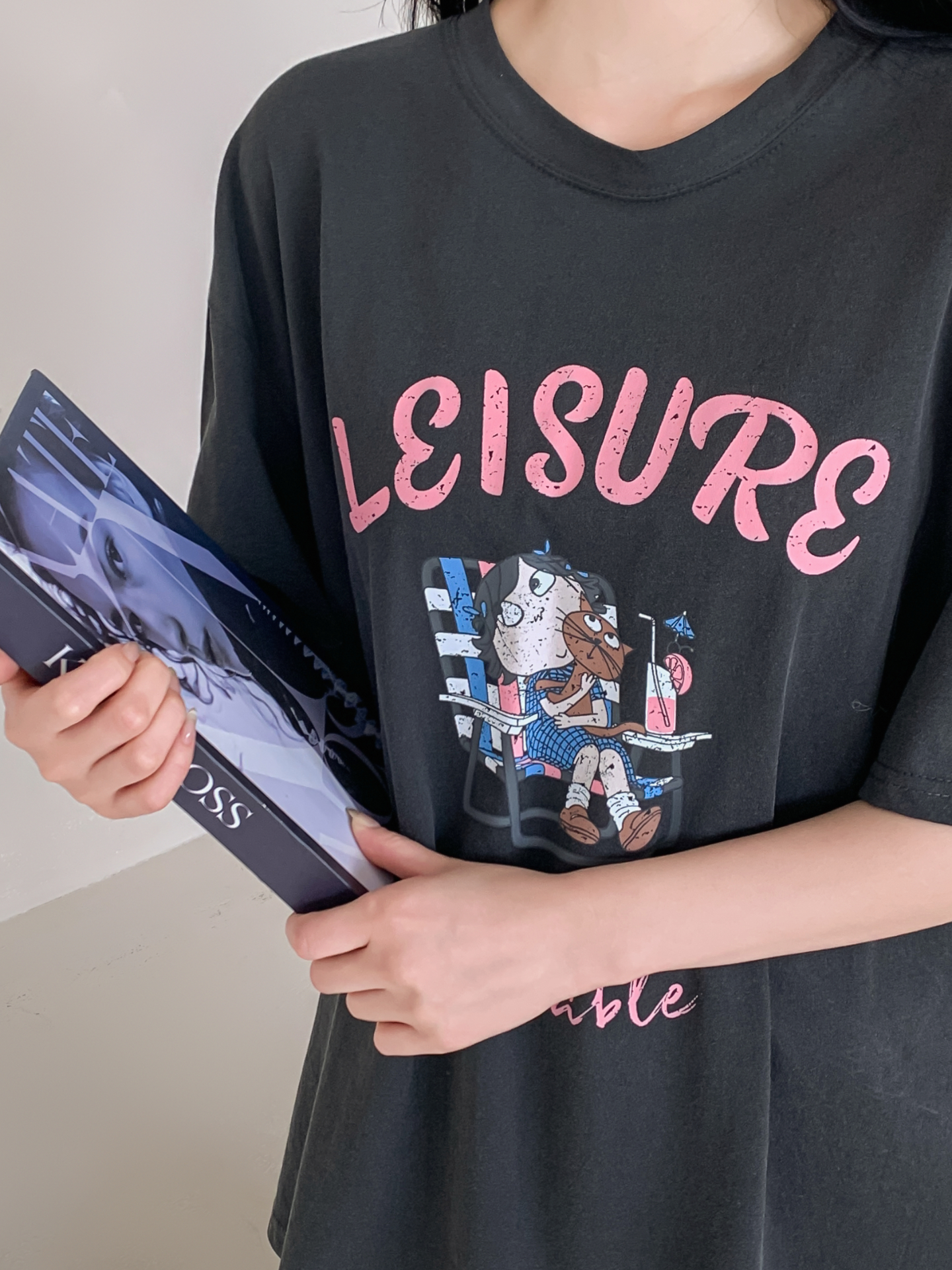 コットンラウンドネックボクシールーズ半袖ロゴTシャツ | 詳細画像9