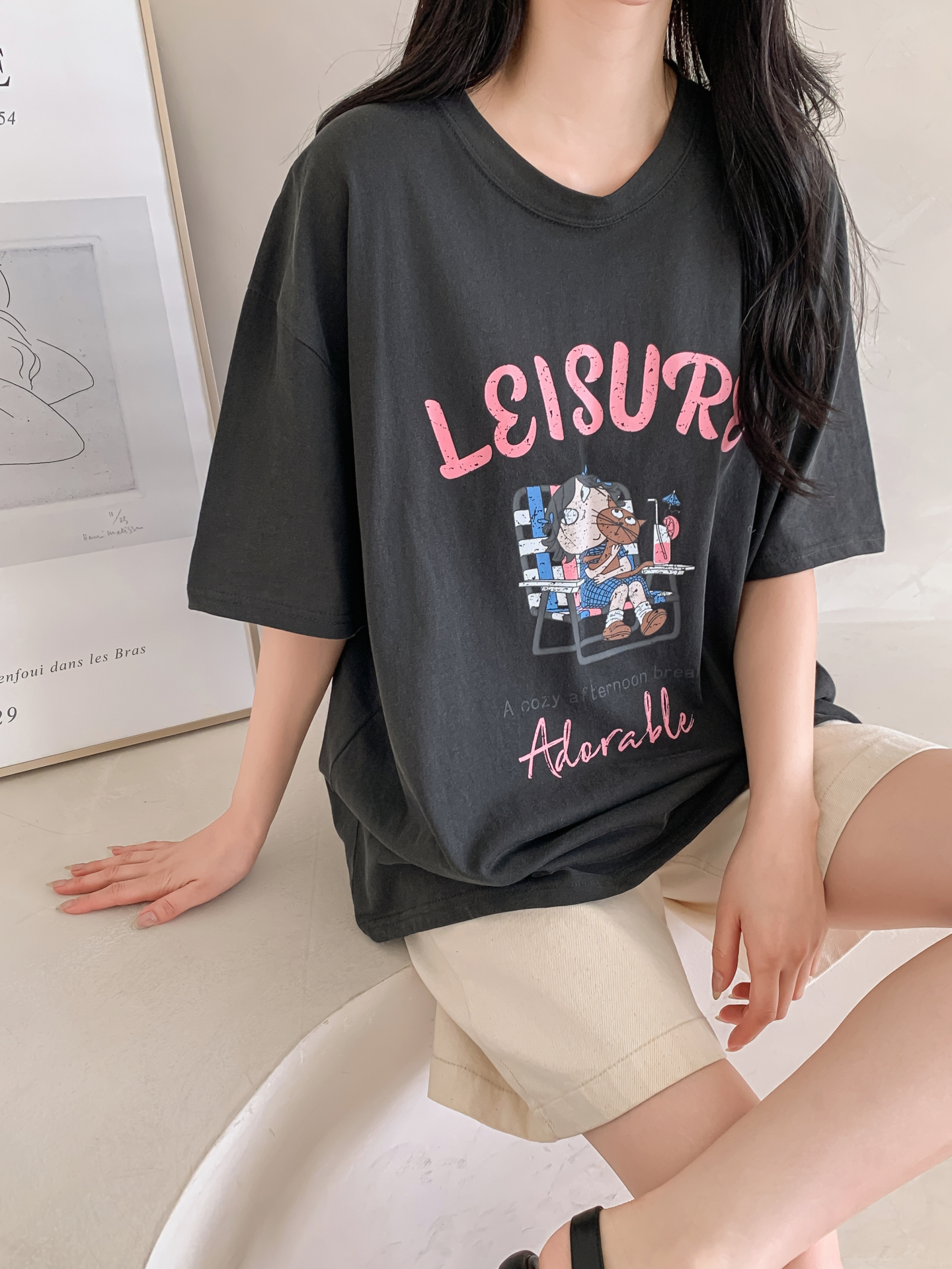 コットンラウンドネックボクシールーズ半袖ロゴTシャツ | 詳細画像12
