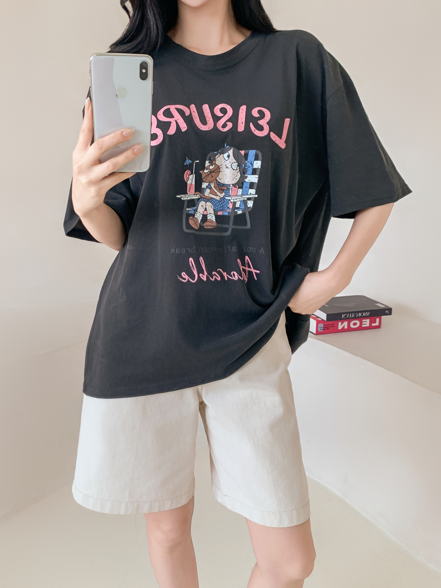 コットンラウンドネックボクシールーズ半袖ロゴTシャツ | 詳細画像16