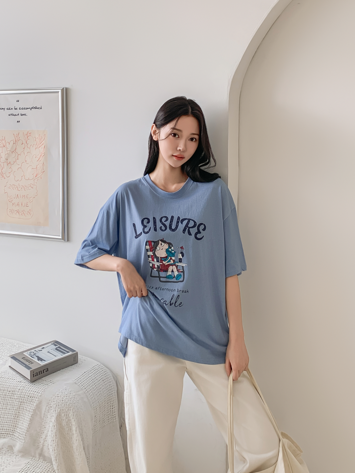コットンラウンドネックボクシールーズ半袖ロゴTシャツ | 詳細画像24