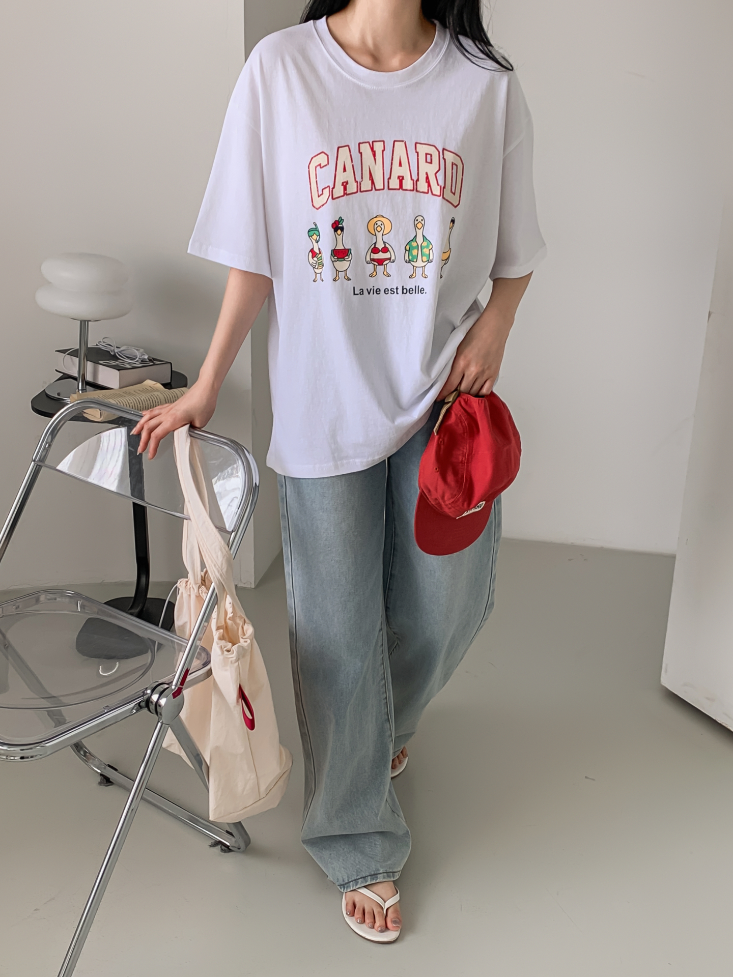 コットンラウンドネックボクシールーズ半袖ロゴTシャツ | 詳細画像14