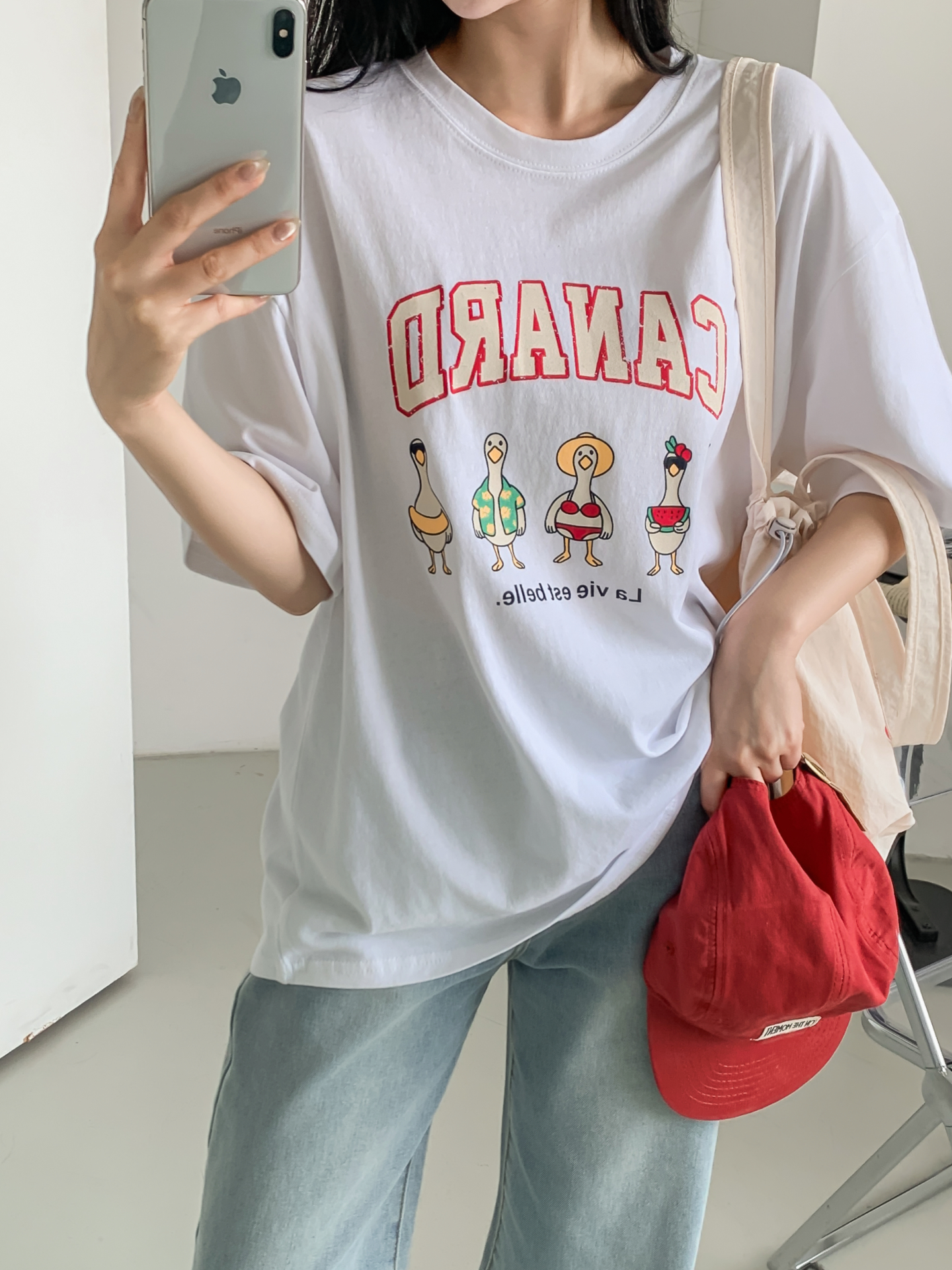 コットンラウンドネックボクシールーズ半袖ロゴTシャツ | 詳細画像19