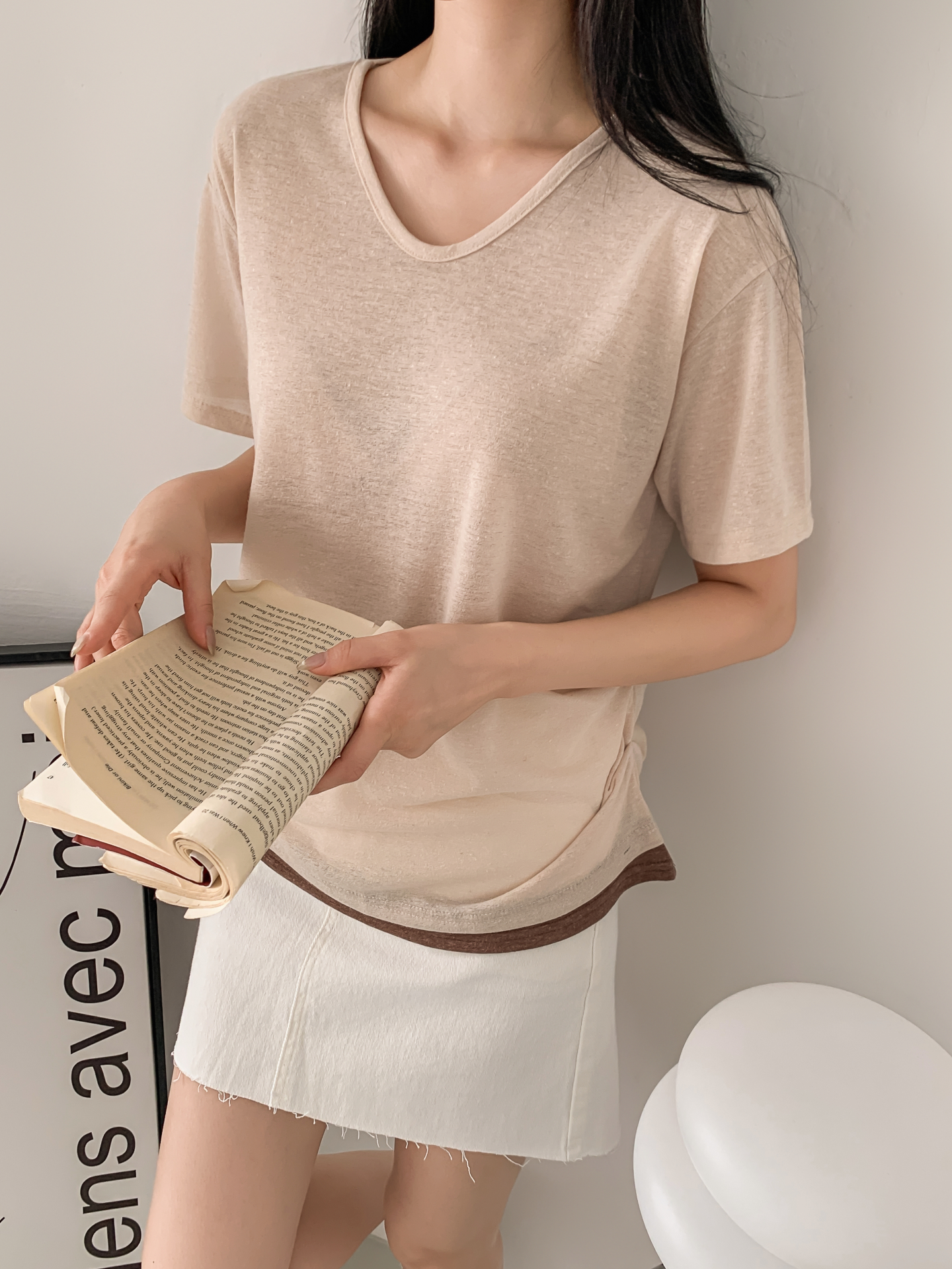 リネン混Vネックルーズ半袖Tシャツ | 詳細画像9